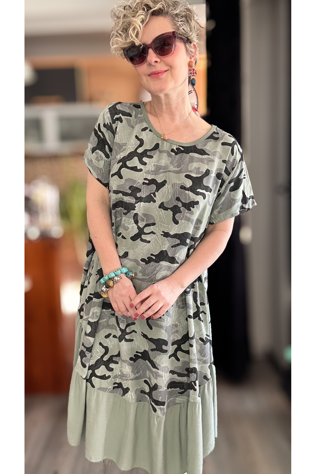 Vicci İtalyan Kamuflaj Desen Elbise Haki Yeşil