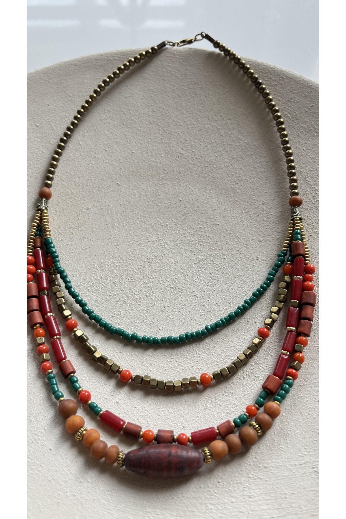 Zaten Pirinç Cam Etnik Kolye