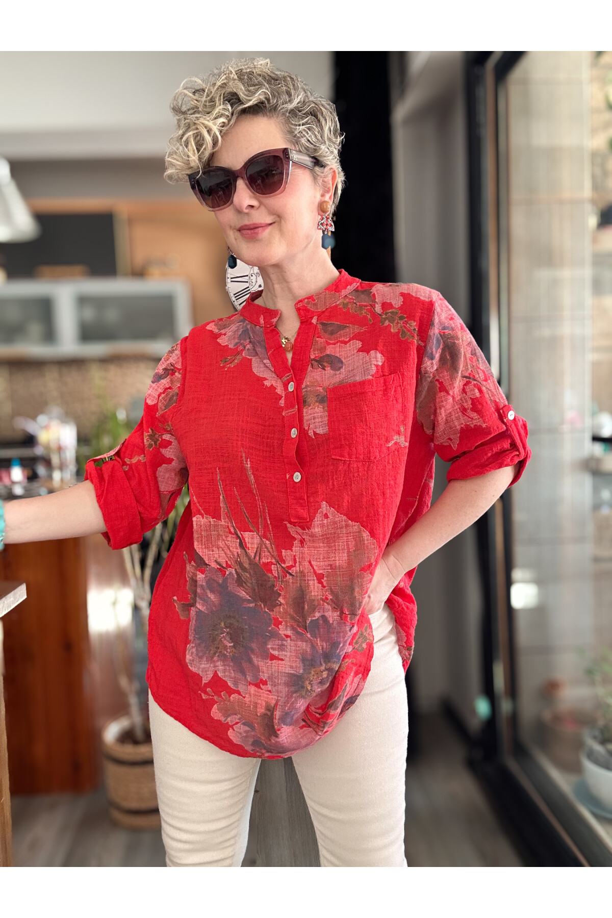 Zecca Buket Desen İtalyan Gömlek Kırmızı