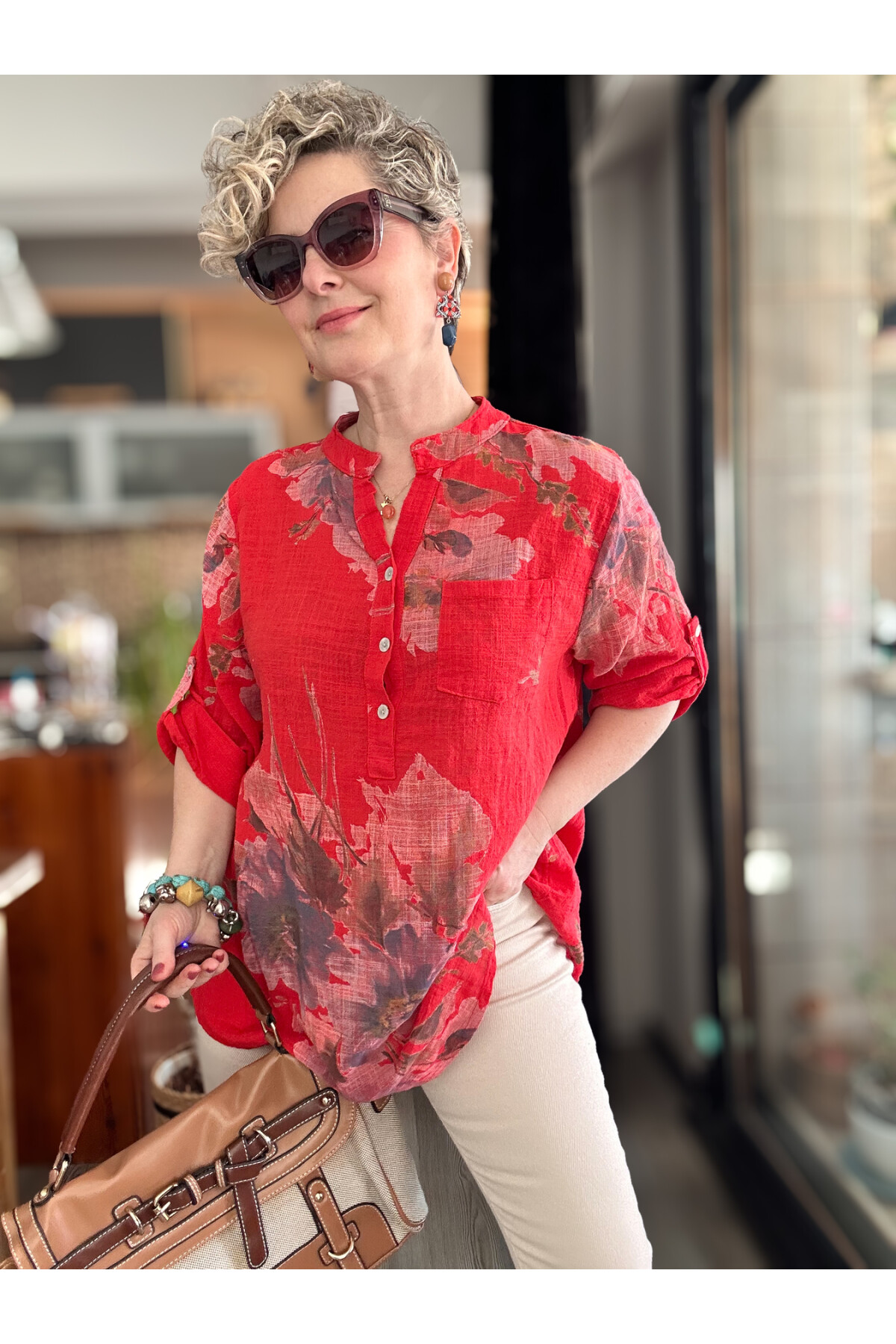 Zecca Buket Desen İtalyan Gömlek Kırmızı