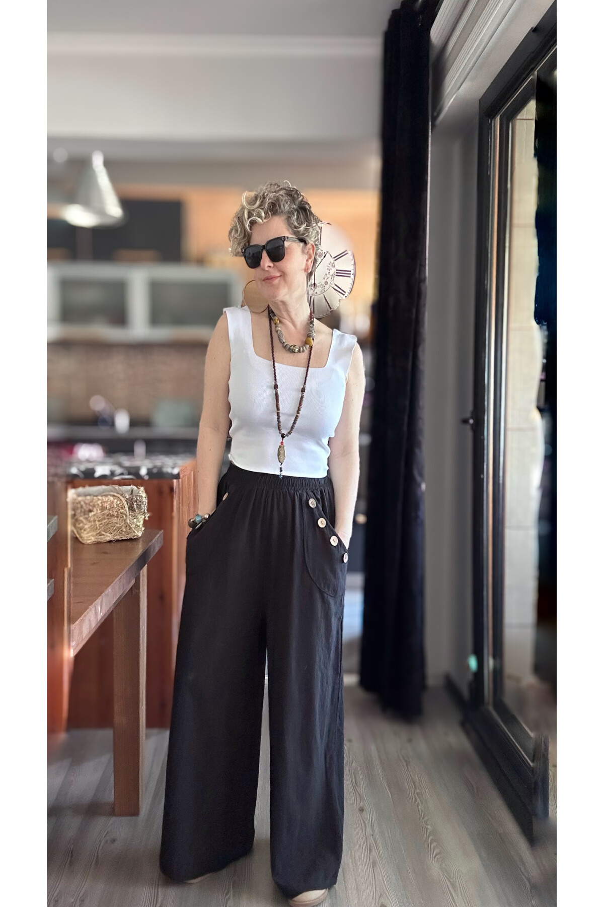 Zizzi Cep Düğme Detay Pantolon Siyah