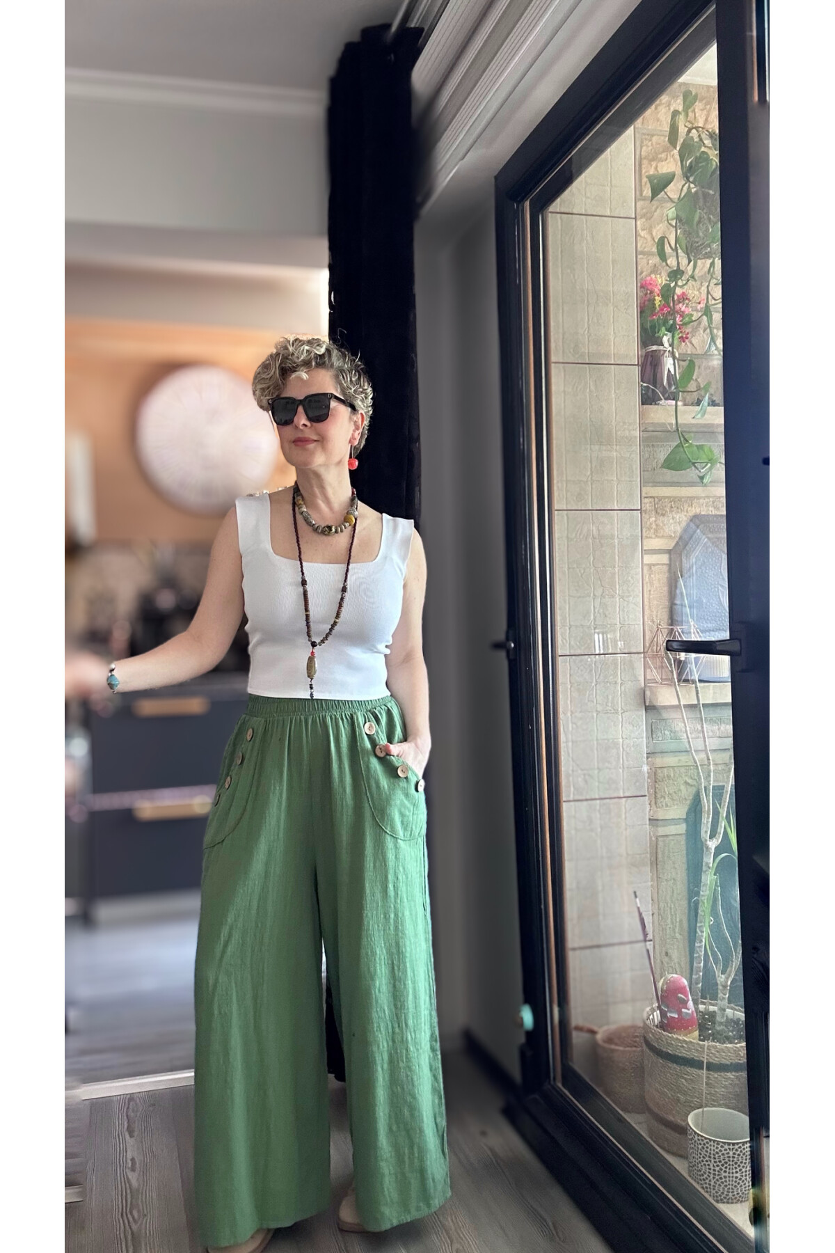 Zizzi Cep Düğme Detay Pantolon Yeşil