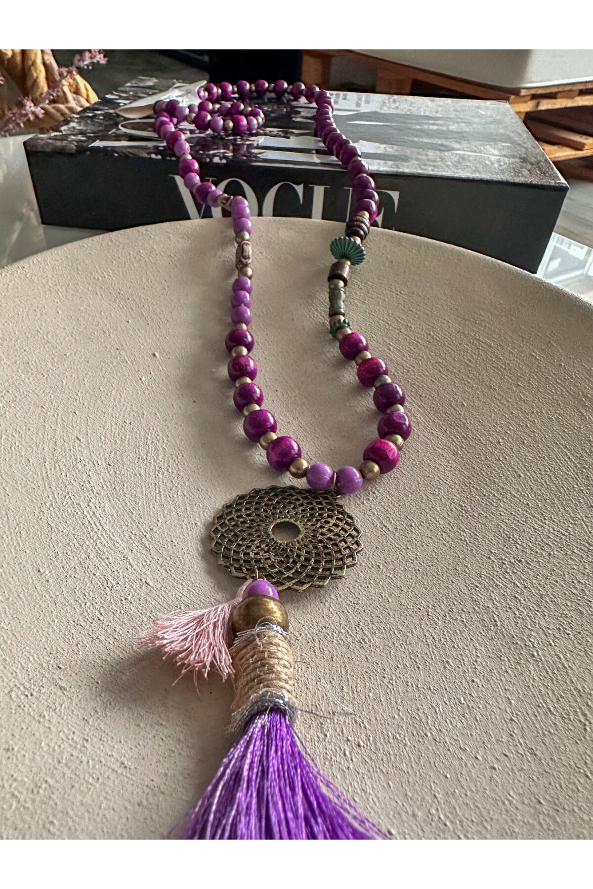 Hond Mor Tahta Tasarım Kolye