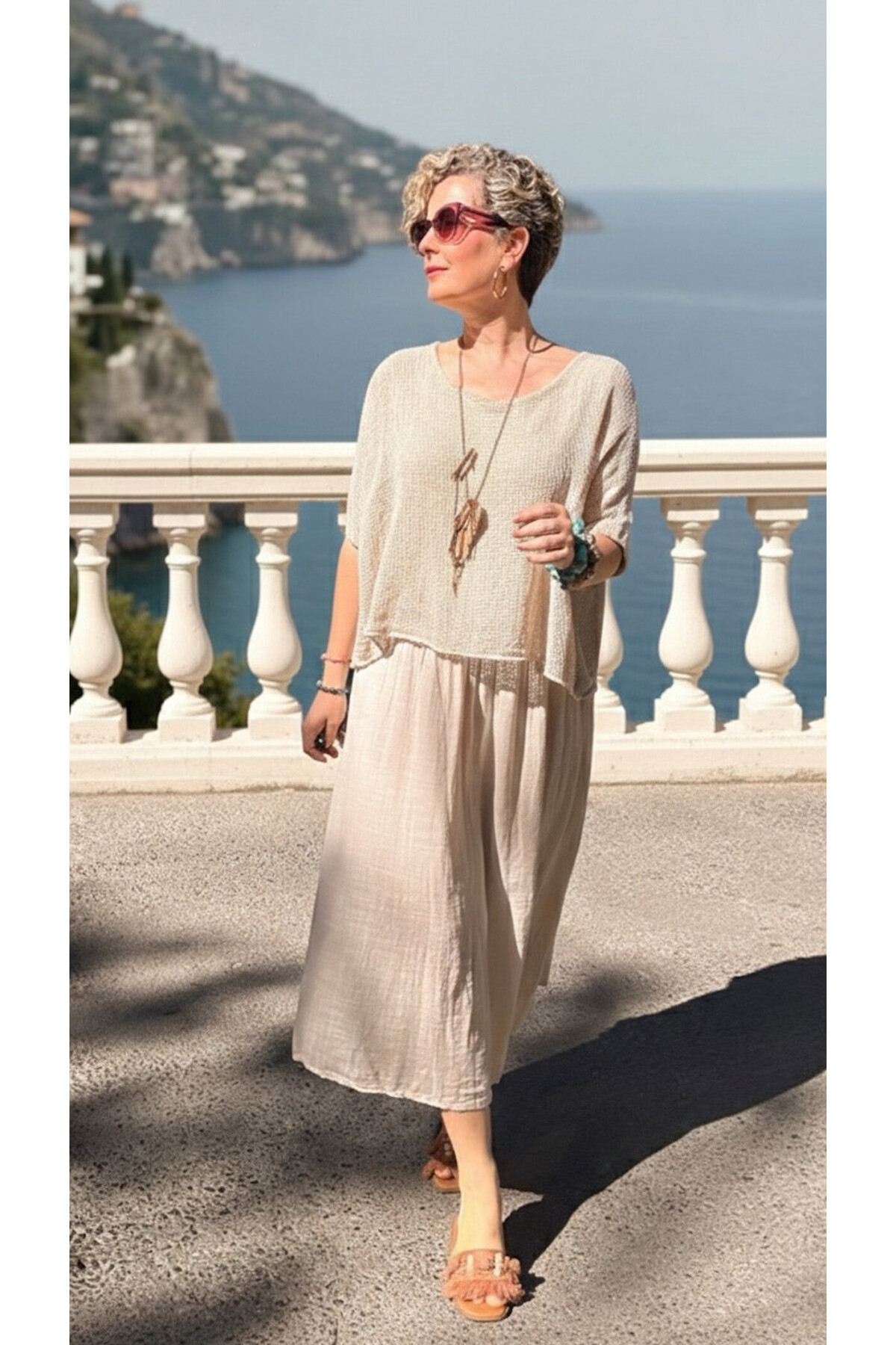 Abitare İtalyan Fisto File Detay Vip Elbise Bej