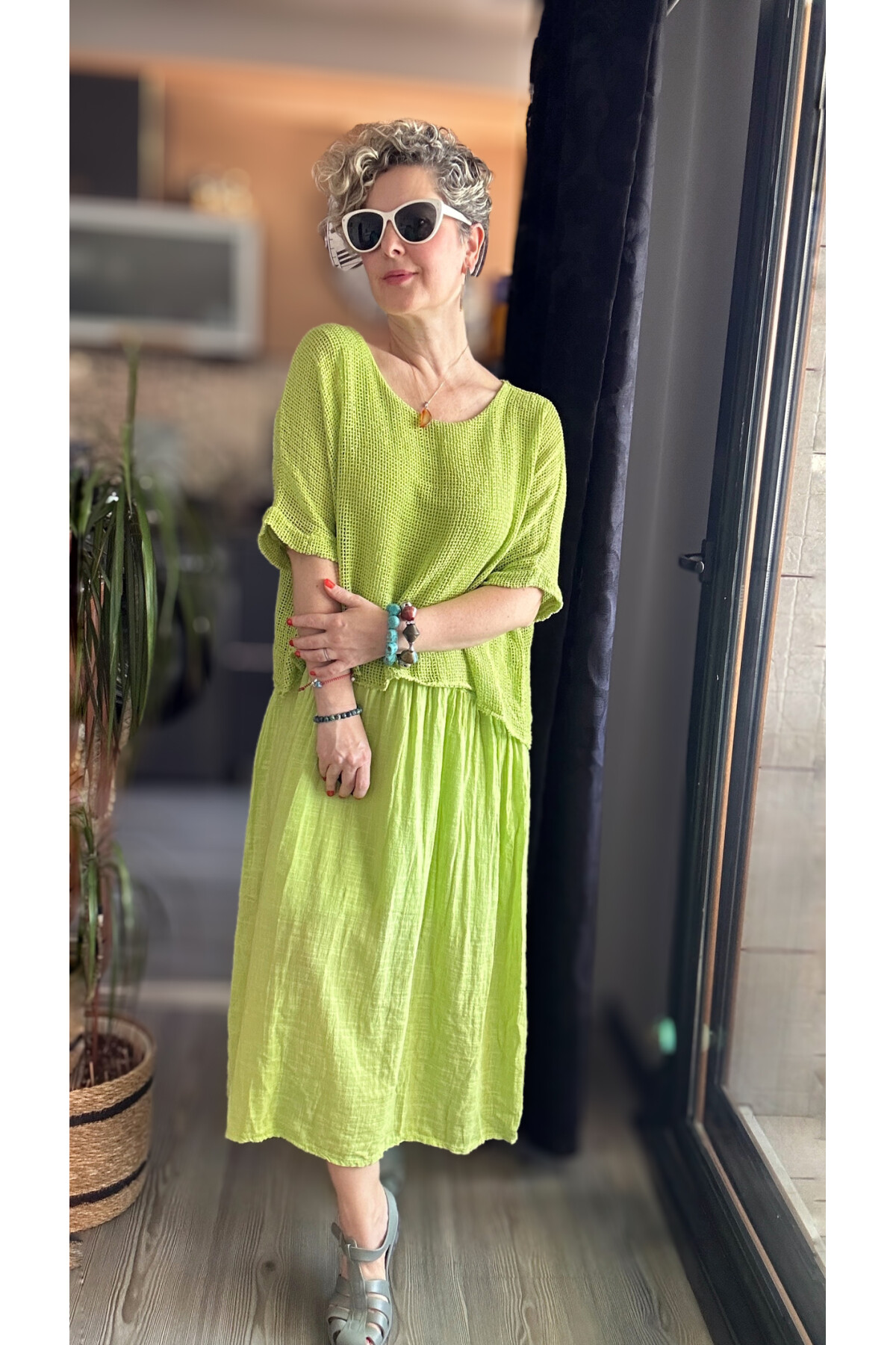 Abitare İtalyan Fisto File Detay Vip Elbise Fıstık Yeşil