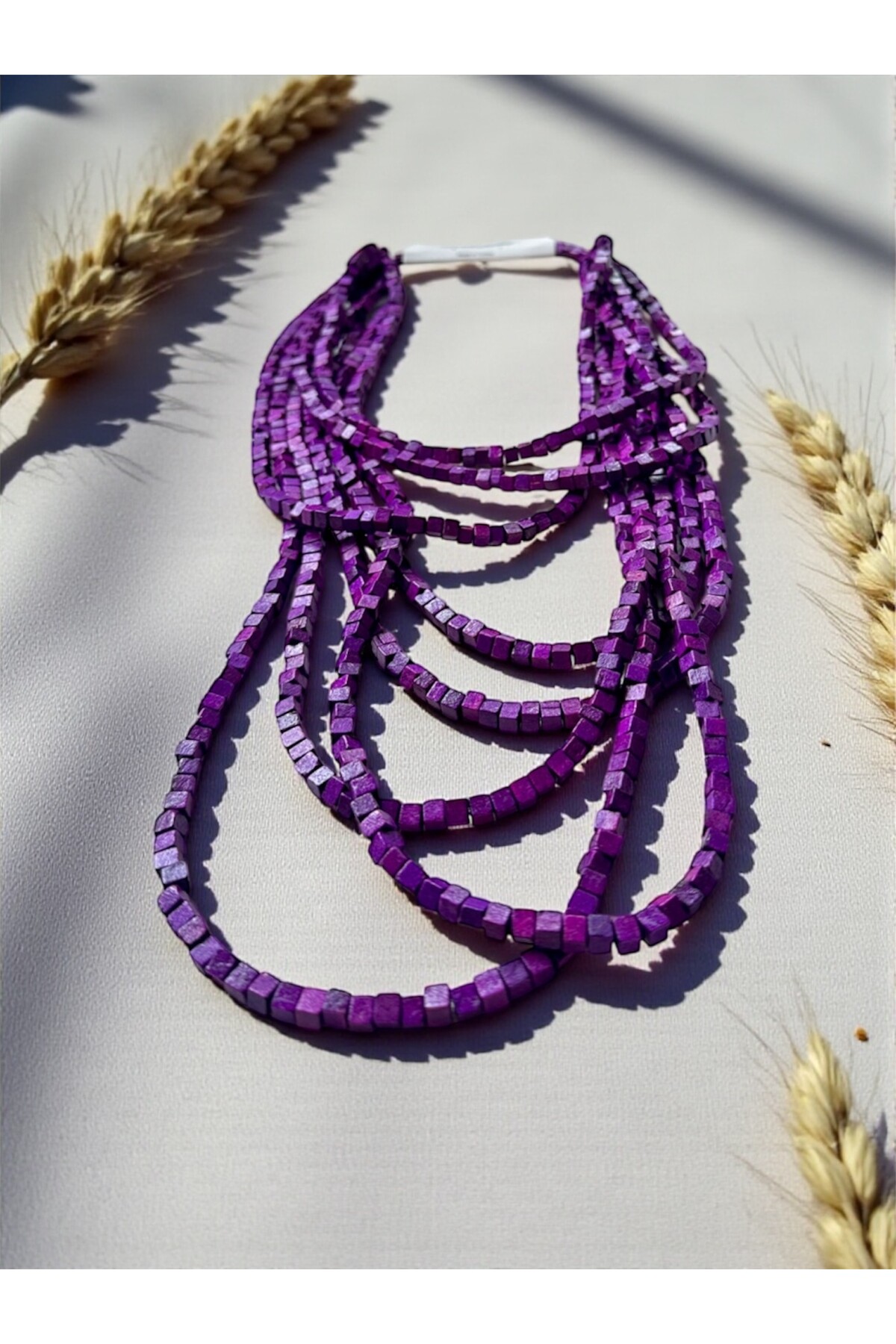 Açık Mor Tahta Otantik Sekiz Sıra Kolye