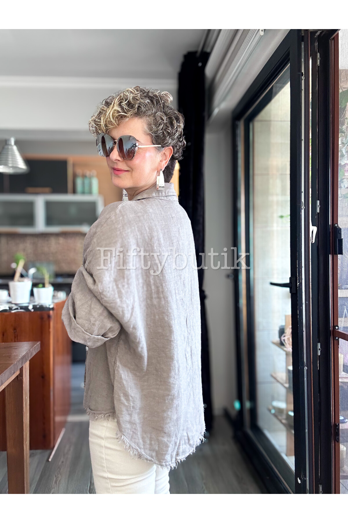 Afro  İtalyan Vip Pul Payet Detay Gömlek Ceket Vizon