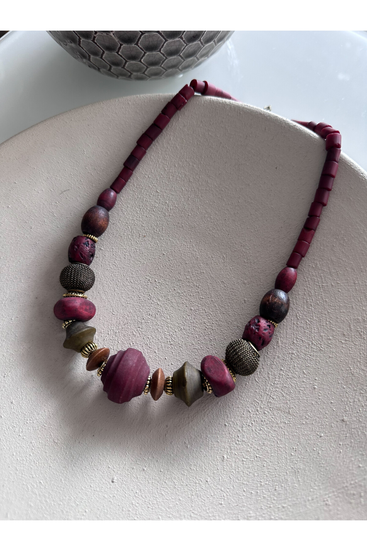 Aura Pirinç Cam Etnik Kolye