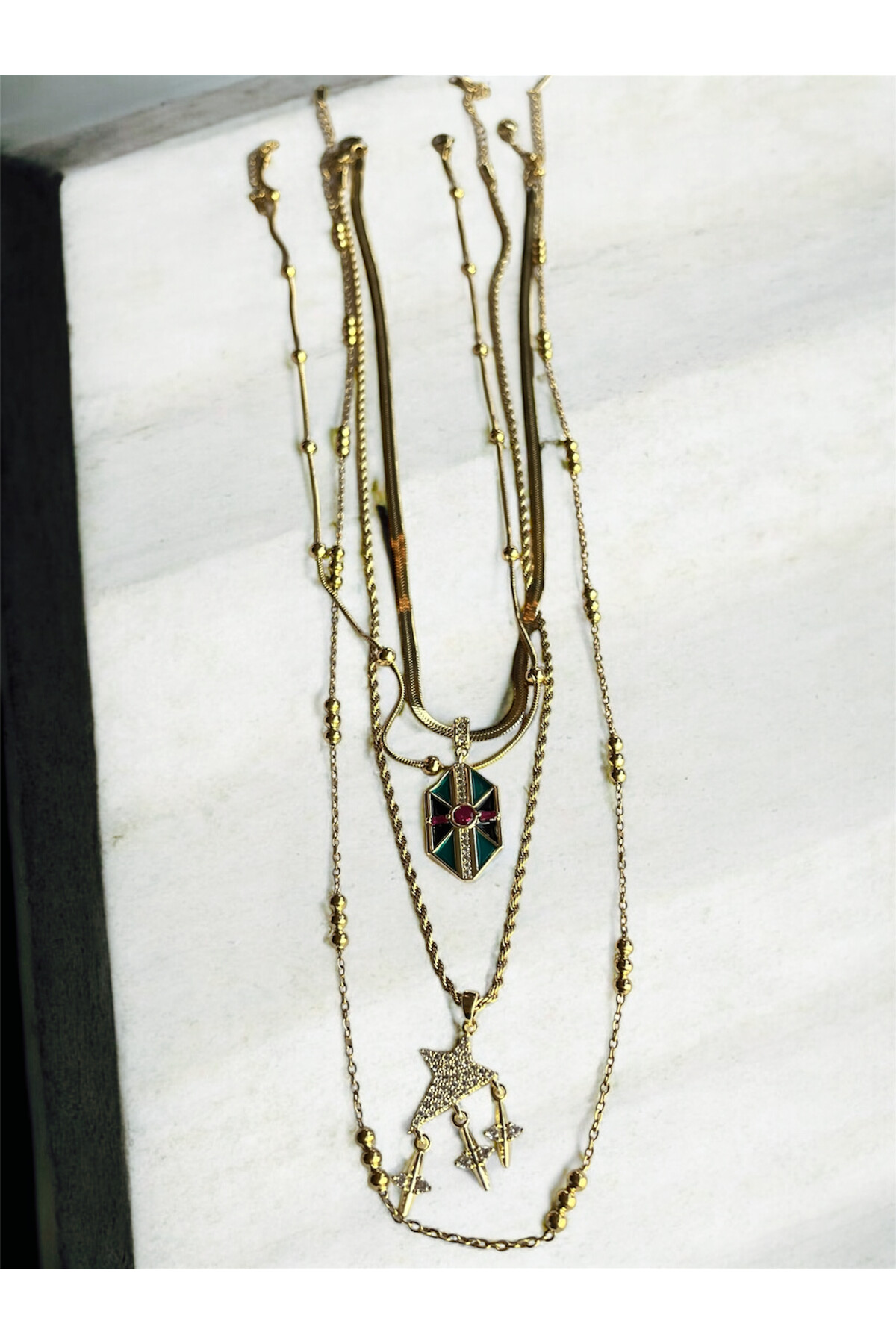 Awsa Çelik Gold Çoklu Kolye