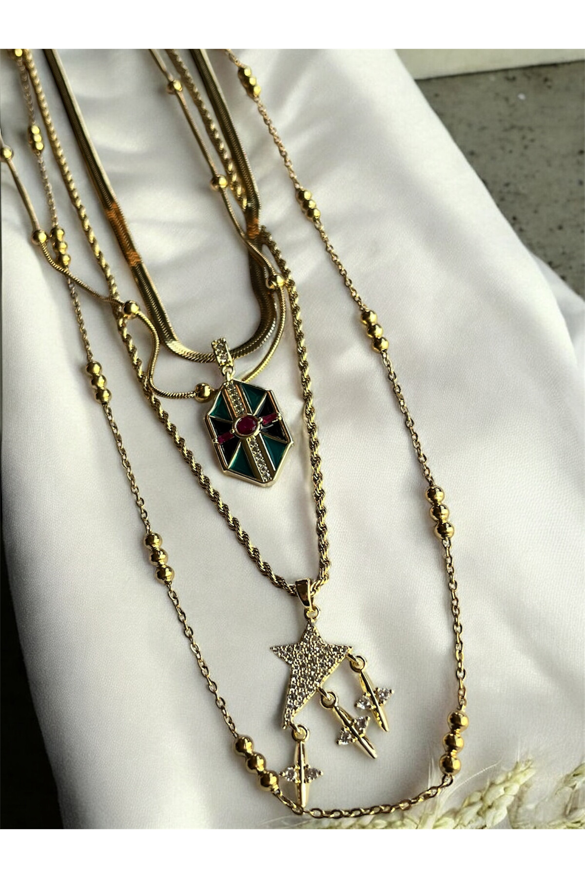 Awsa Çelik Gold Çoklu Kolye