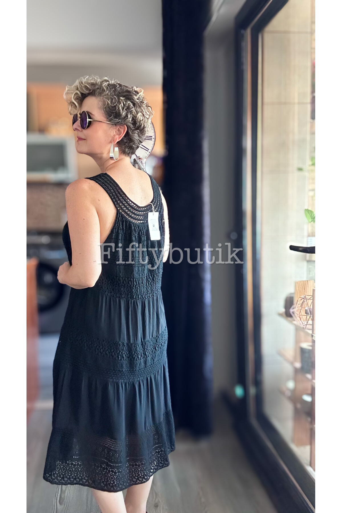 Azur İtalyan Dantel Detay Elbise Siyah