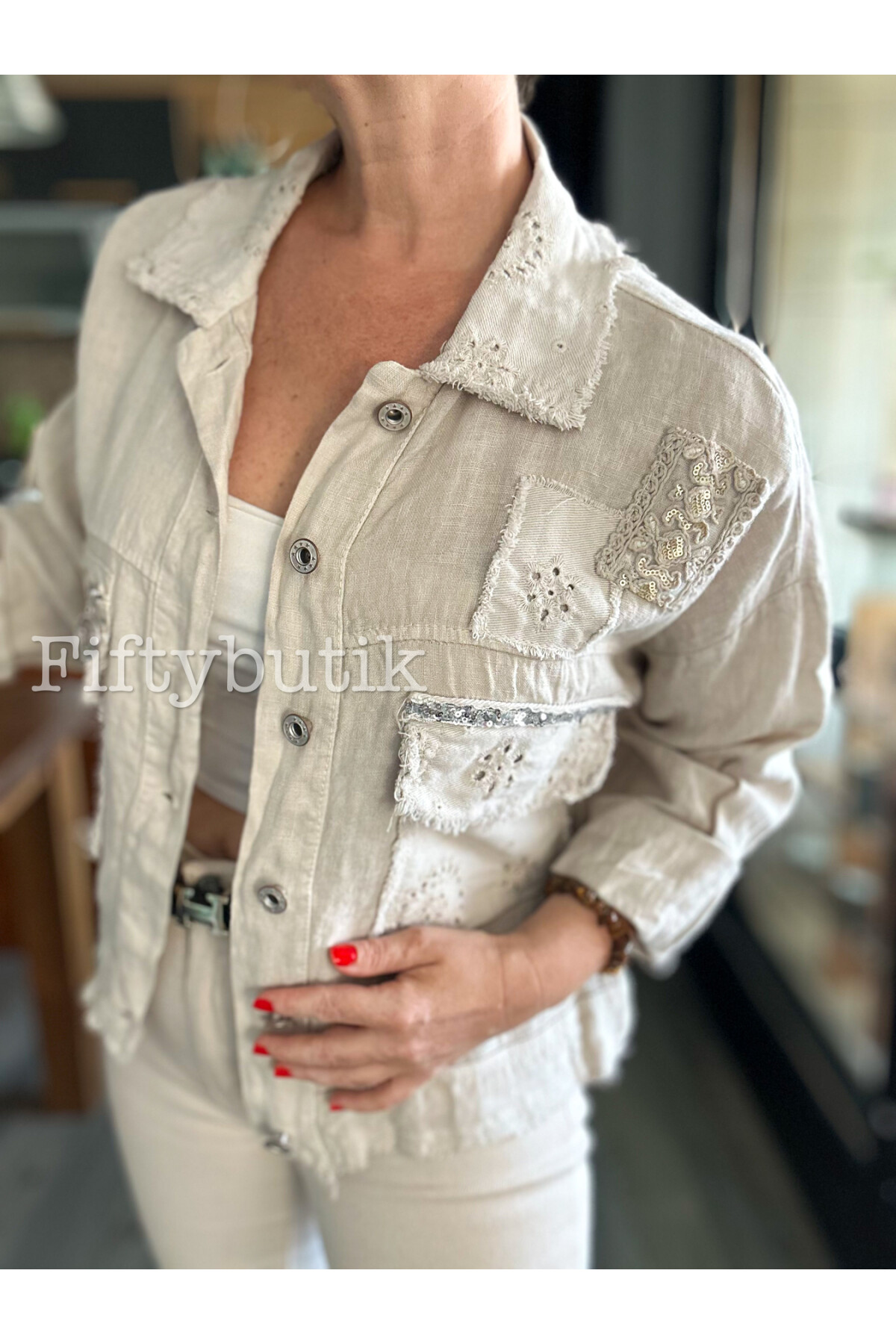 Baffo İtalyan Vip Fermuar Detay Gömlek Ceket Beige