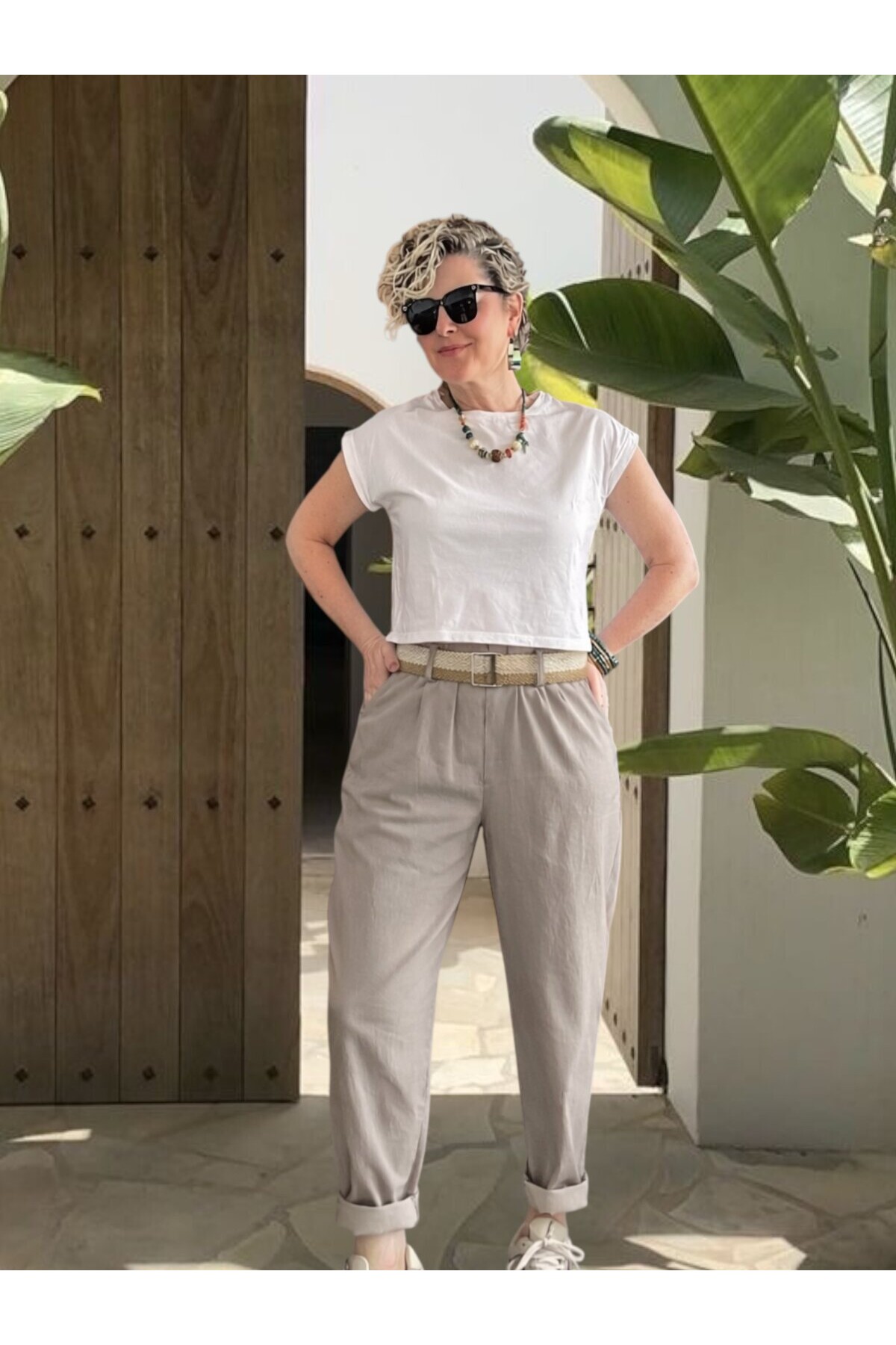 Betty İtalyan Balon Kemerli Pantolon Fango