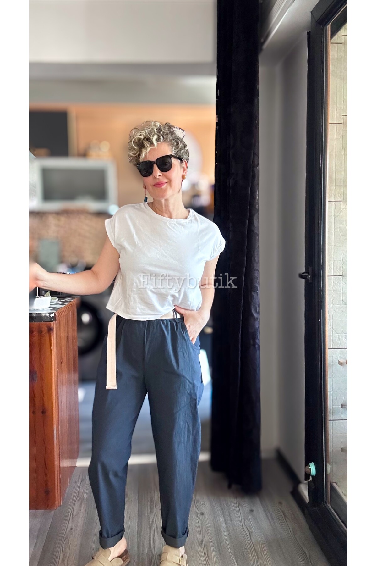 Betty İtalyan Balon Kemerli Pantolon Lacivert