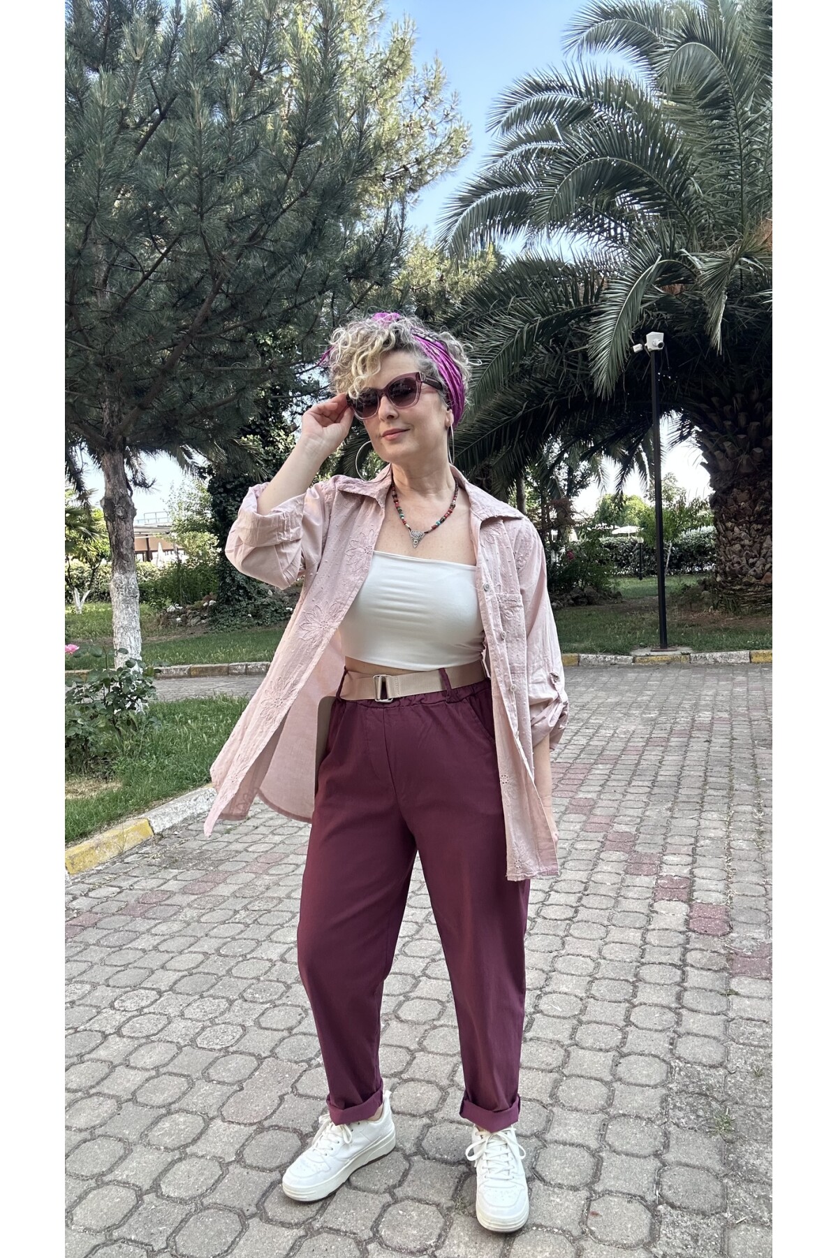 Betty İtalyan Balon Kemerli Pantolon Mürdüm