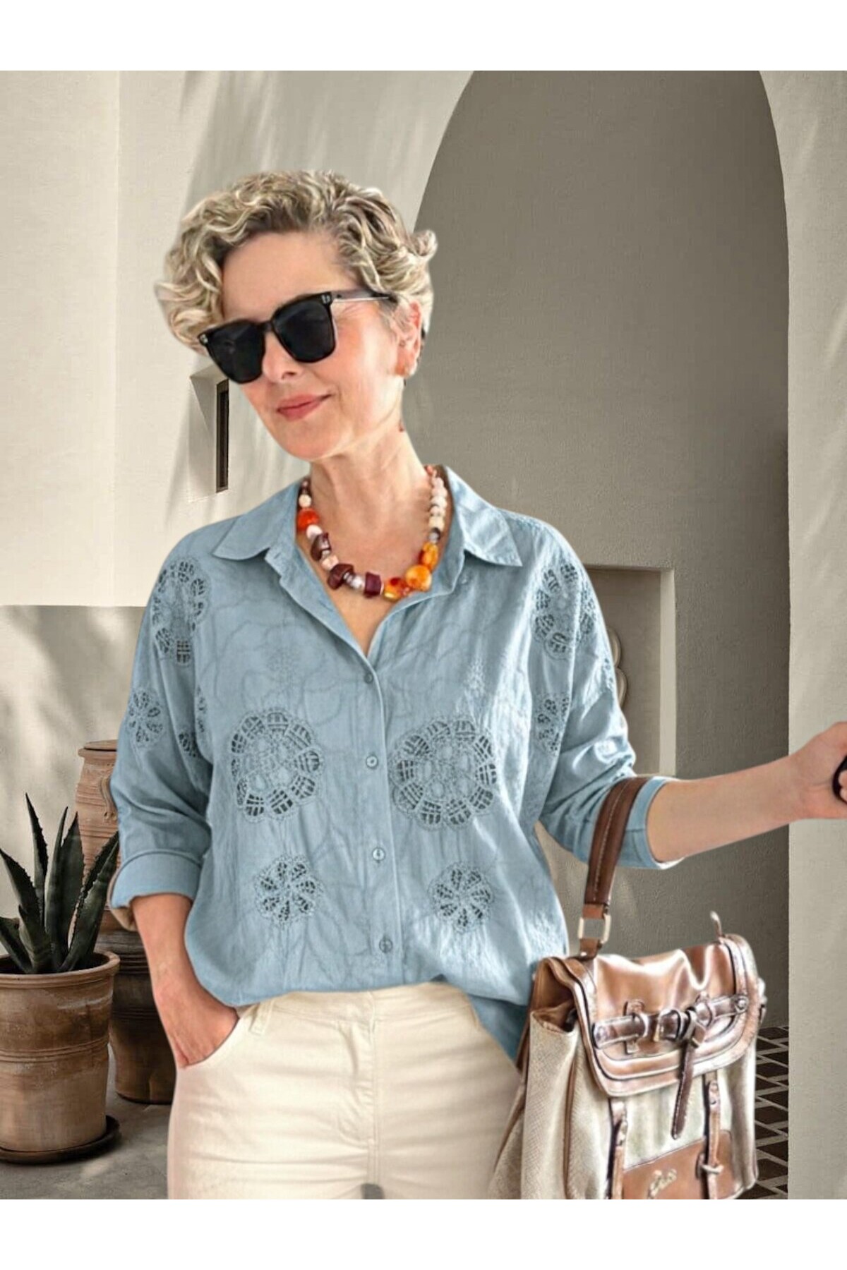 Billa İtalyan Madalyon Fisto Nakış Gömlek Bebe Mavi