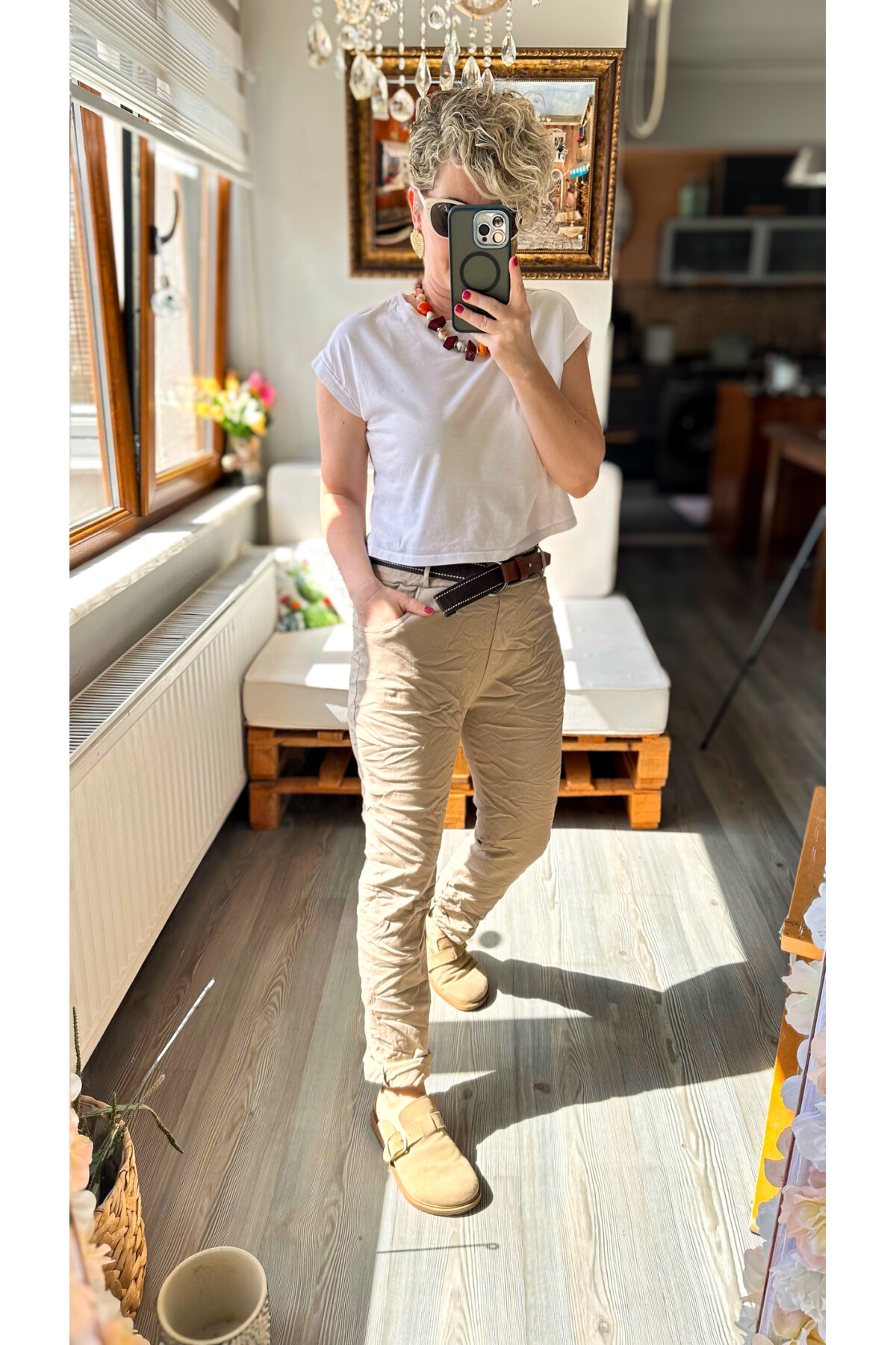 Bisso İtalyan Detay Kemerli Sihirli Pantolon Bej