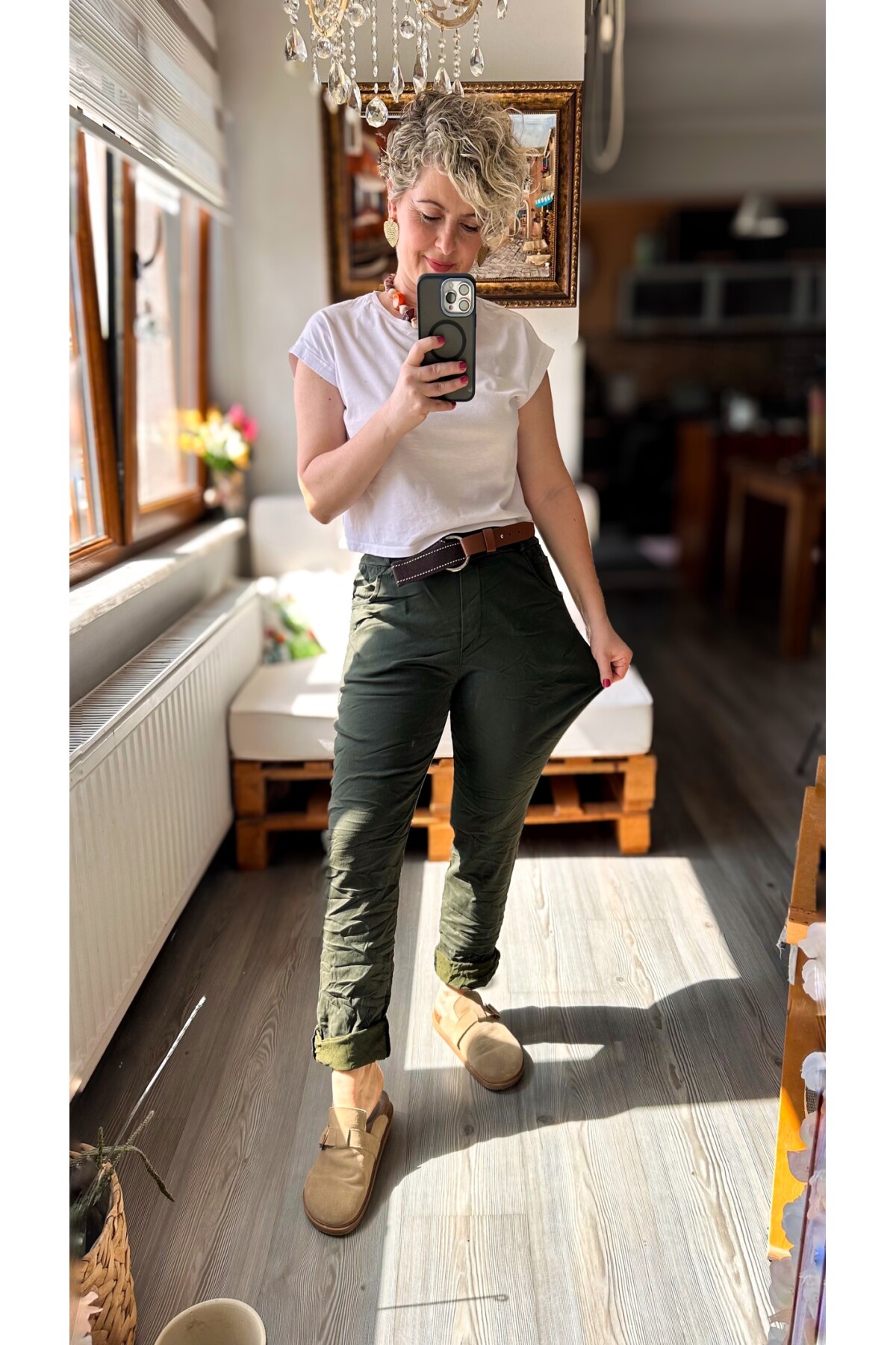 Bisso İtalyan Detay Kemerli Sihirli Pantolon Haki