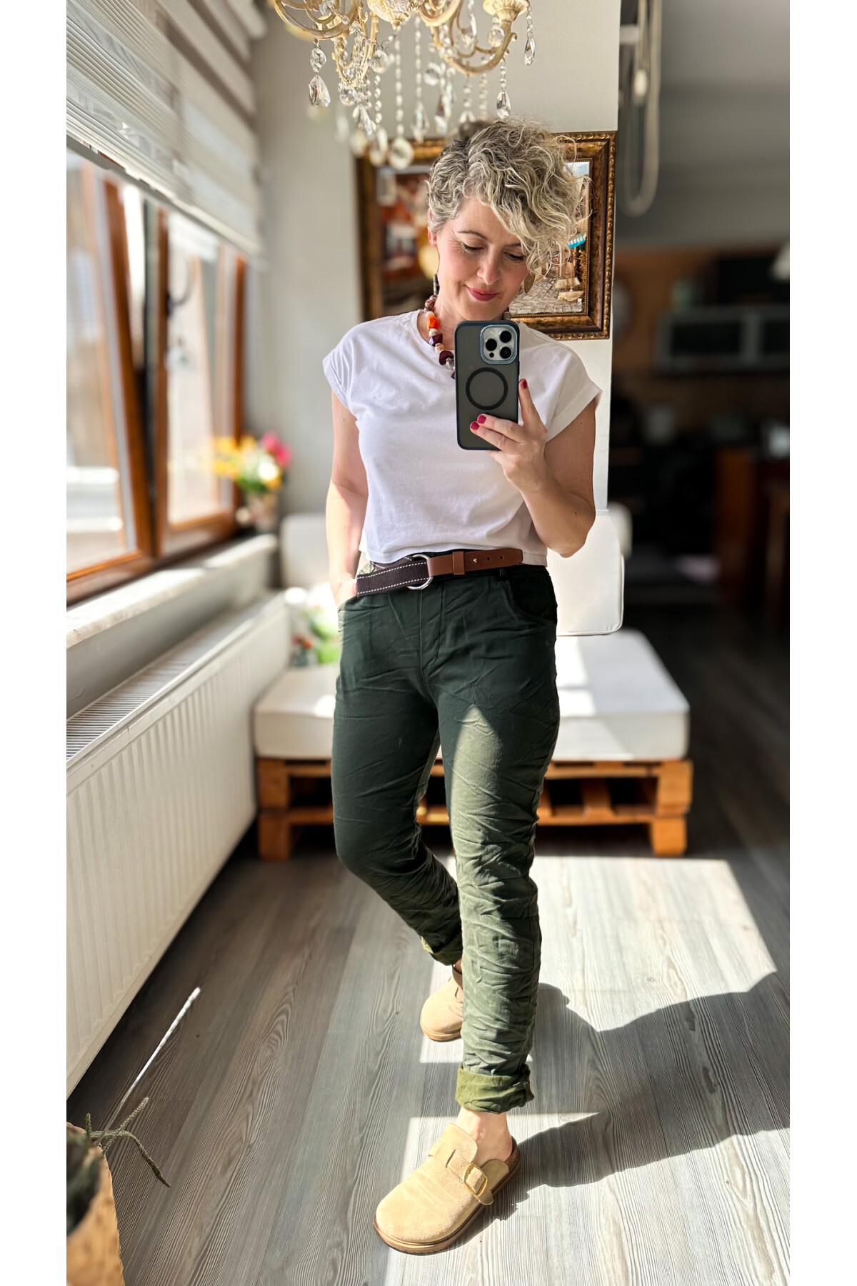 Bisso İtalyan Detay Kemerli Sihirli Pantolon Haki