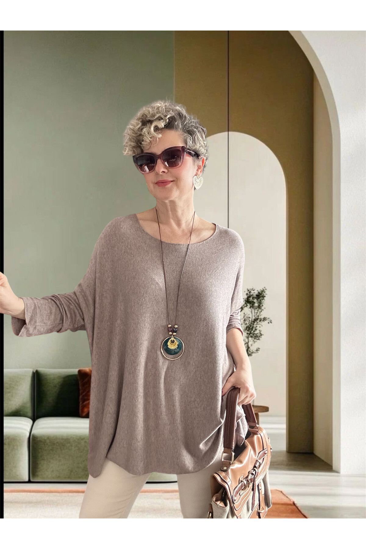 Botte İthal Kolyeli Salaş Triko Bluz Fango