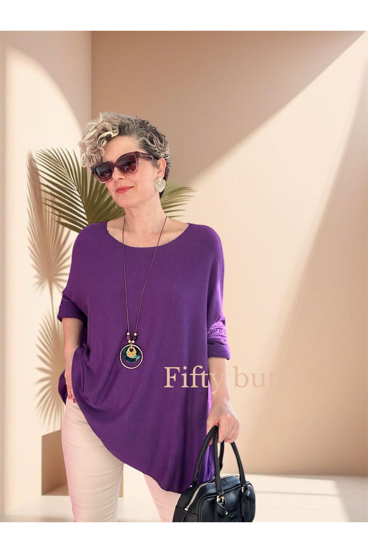 Botte İthal Kolyeli Salaş Triko Bluz Purple