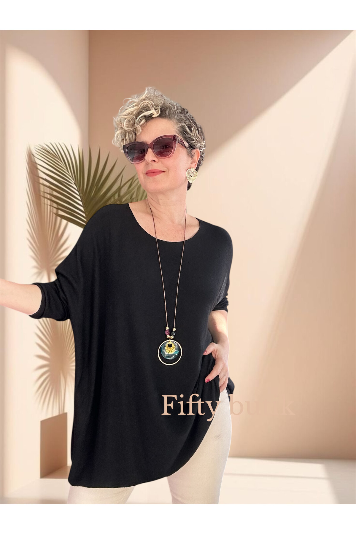 Botte İthal Kolyeli Salaş Triko Bluz Siyah