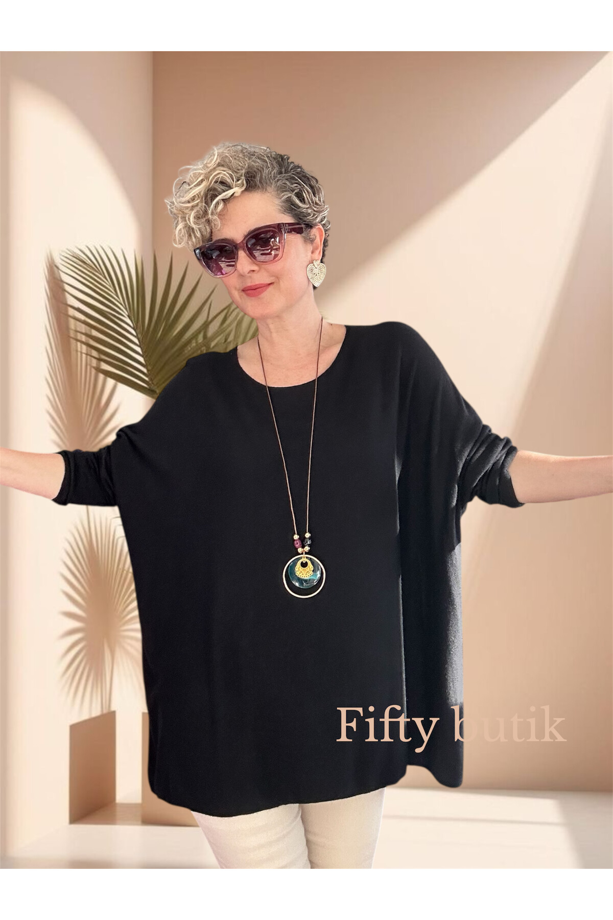 Botte İthal Kolyeli Salaş Triko Bluz Siyah