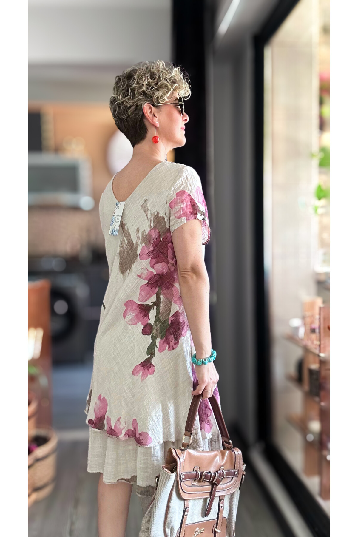 Cello İtalyan Zambak Desenli Elbise Beige