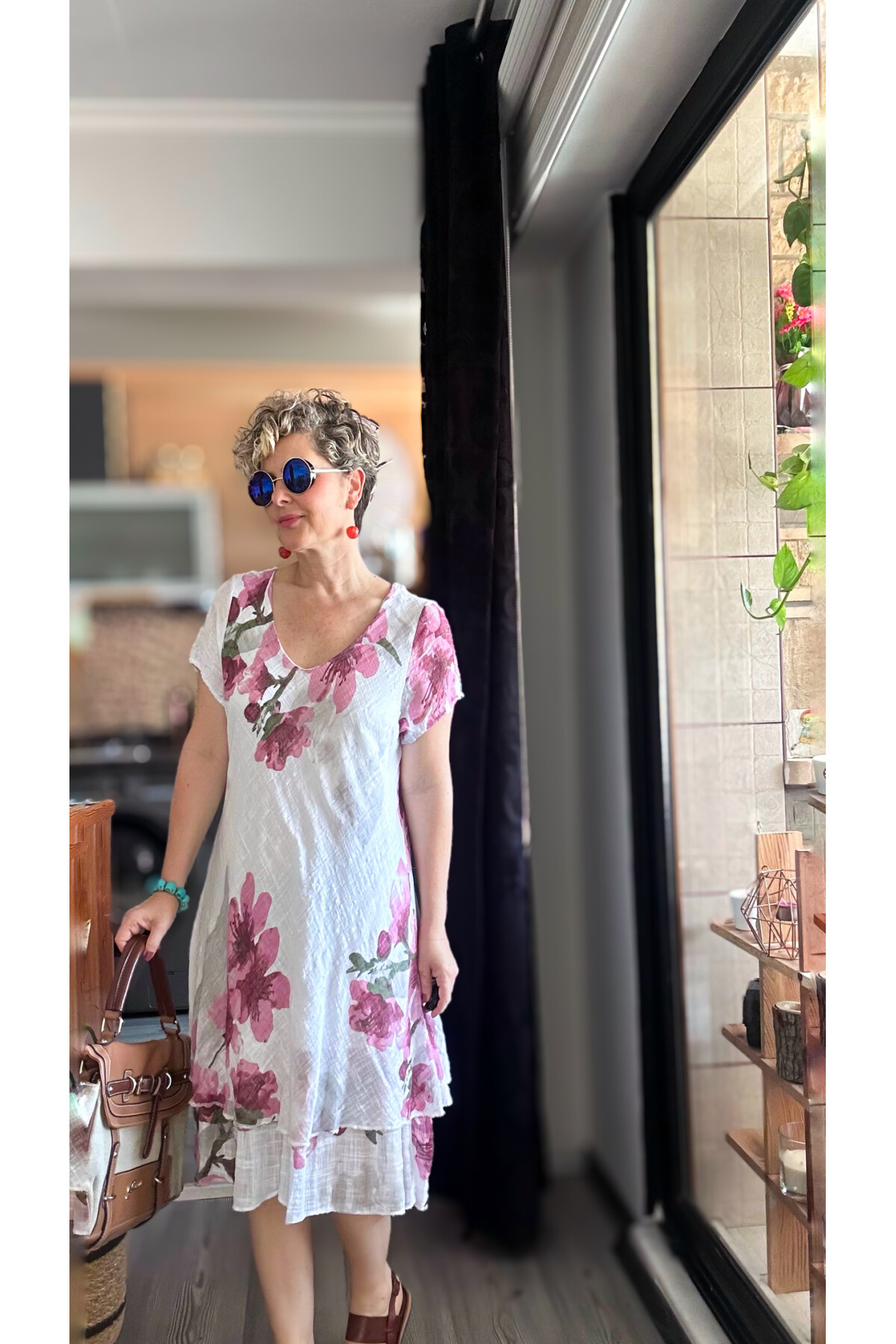 Cello İtalyan Zambak Desenli Elbise Beyaz