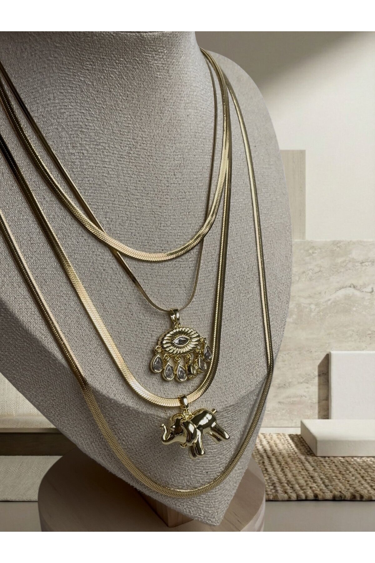 Çoklu Gold Fil Kolye