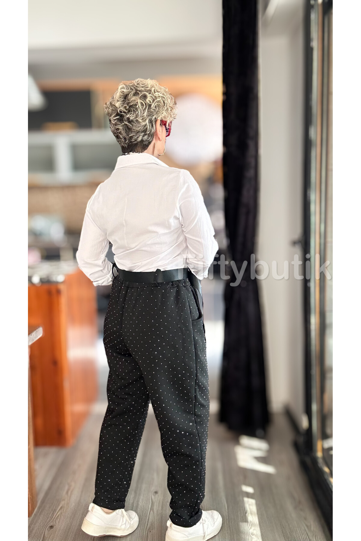 Effos İtalyan Taşlı Kemerli Pantolon Siyah