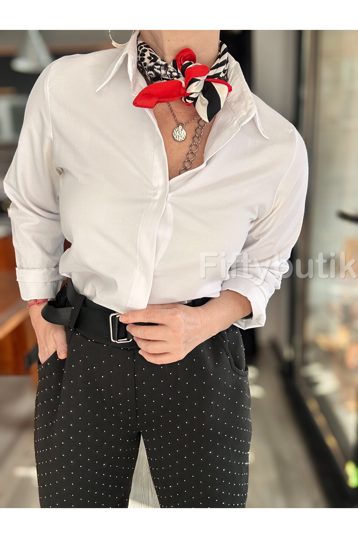 Effos İtalyan Taşlı Kemerli Pantolon Siyah