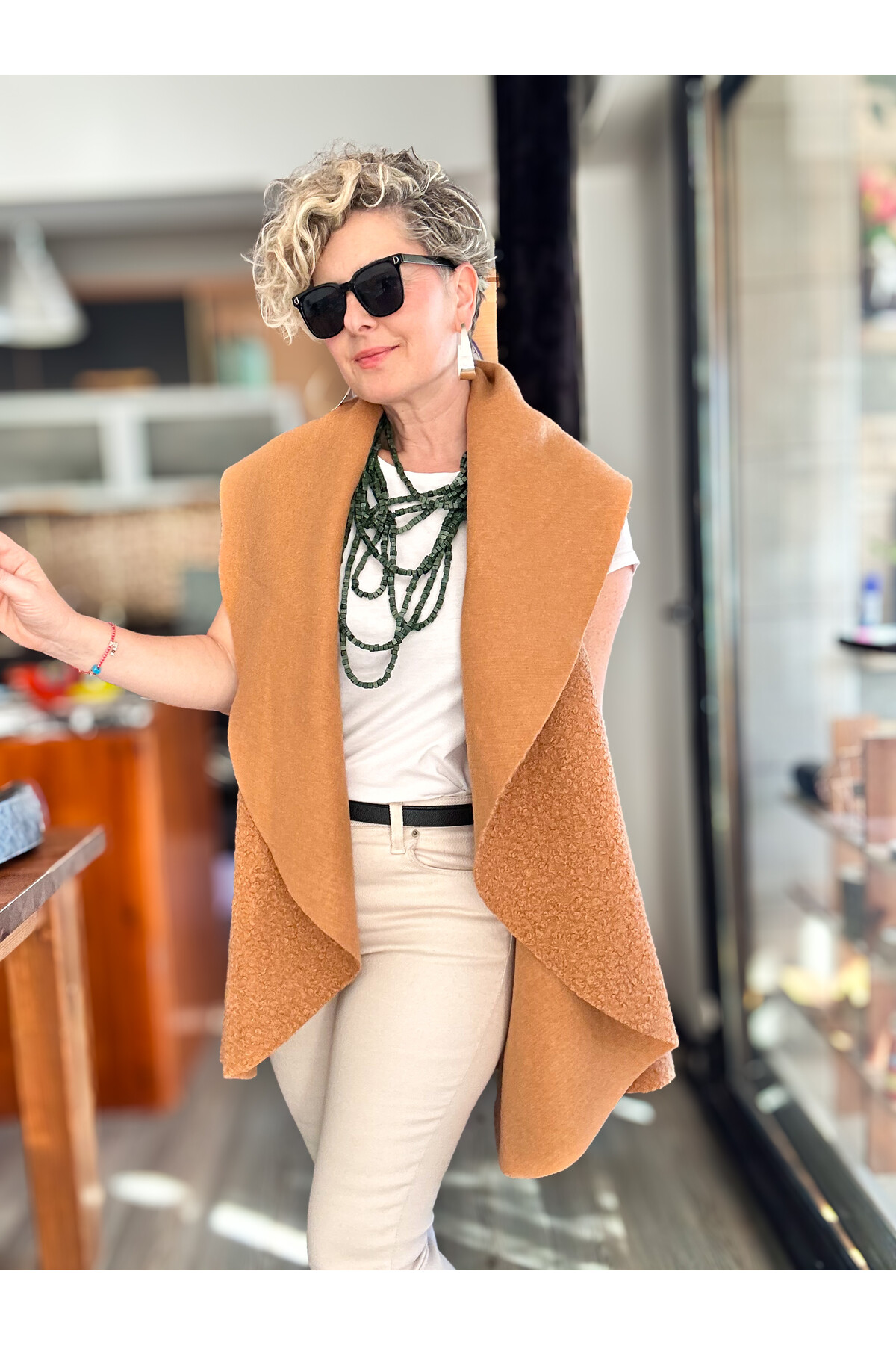 Esque İtalyan Buklet Yelek Camel