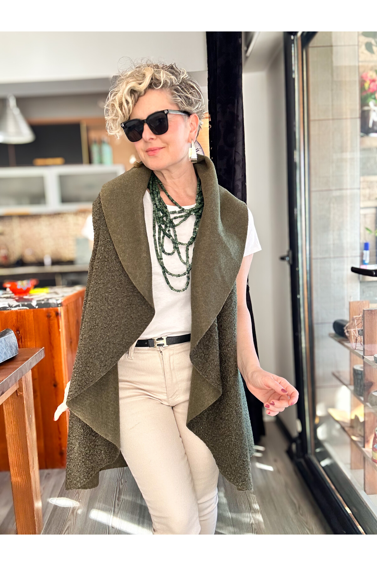 Esque İtalyan Buklet Yelek Haki