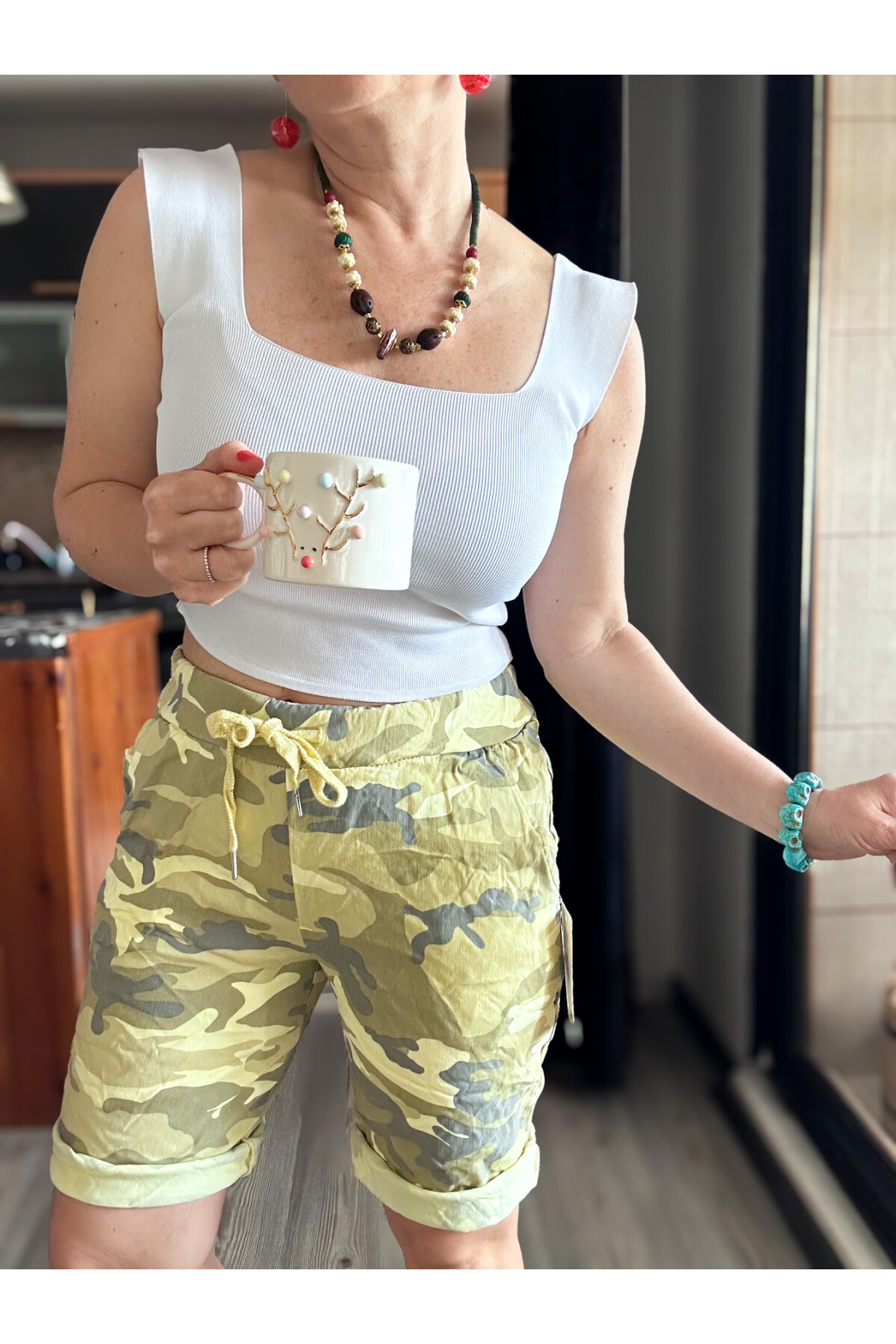 Fammy İtalyan Kamuflaj Şort Hardal