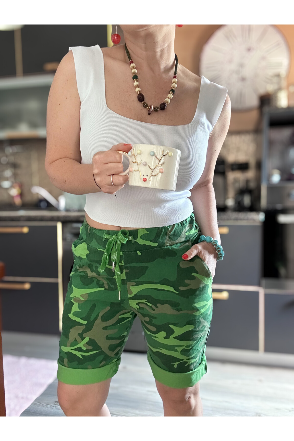 Fammy İtalyan Kamuflaj Şort Yeşil