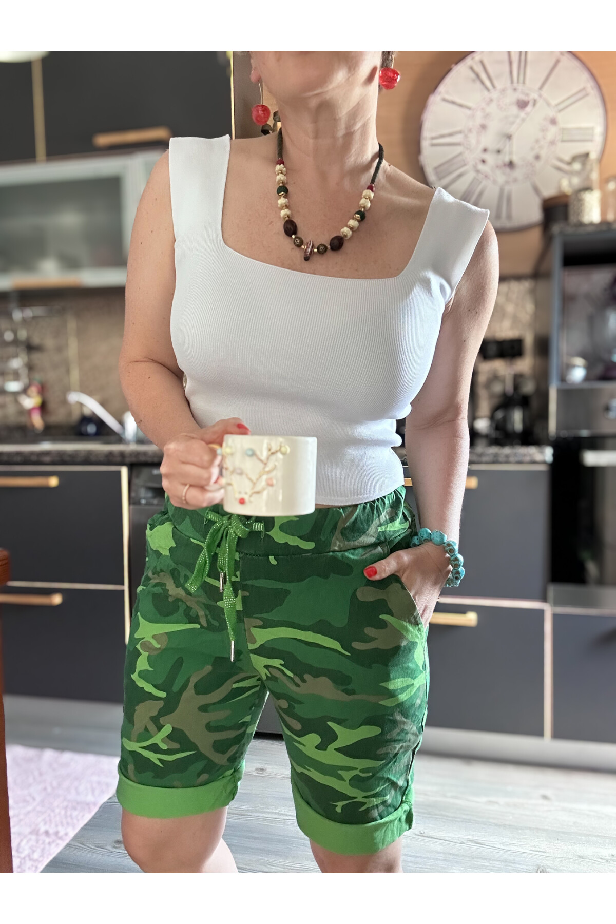 Fammy İtalyan Kamuflaj Şort Yeşil