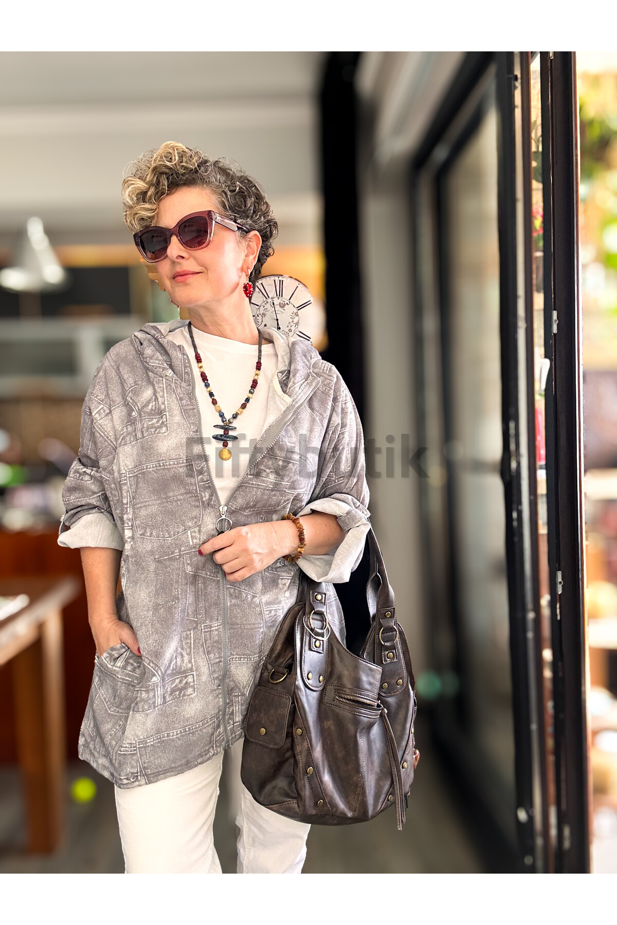 Ferdis Tasarım Desenli Ceket Gri