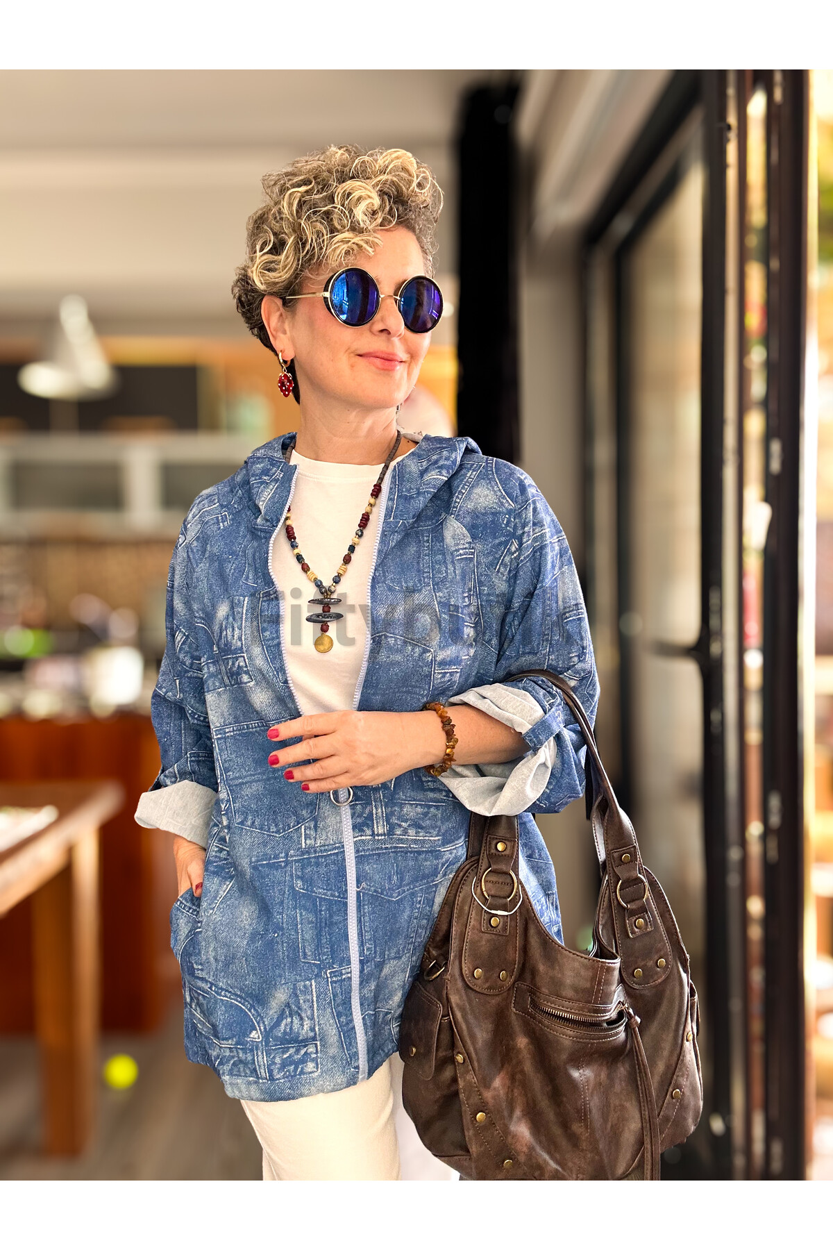 Ferdis Tasarım Desenli Ceket Mavi