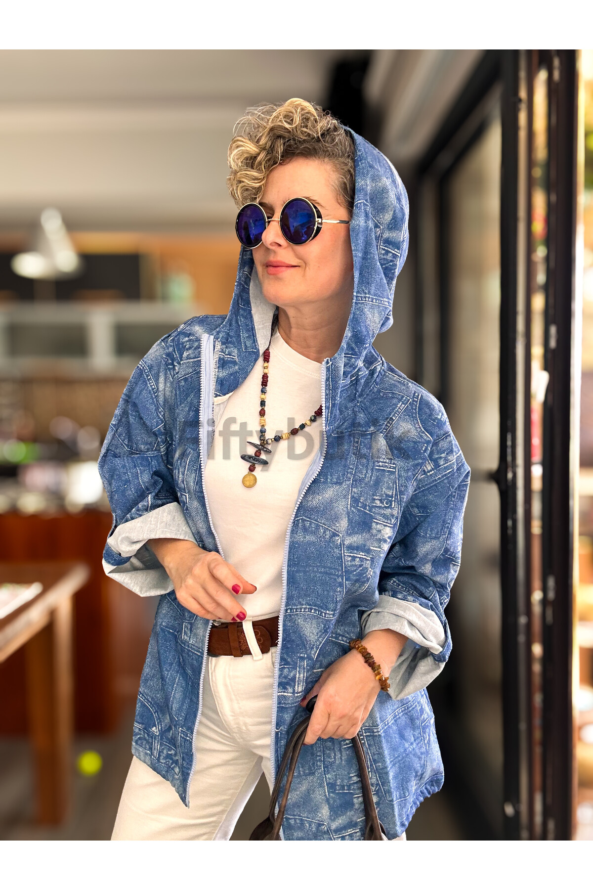 Ferdis Tasarım Desenli Ceket Mavi