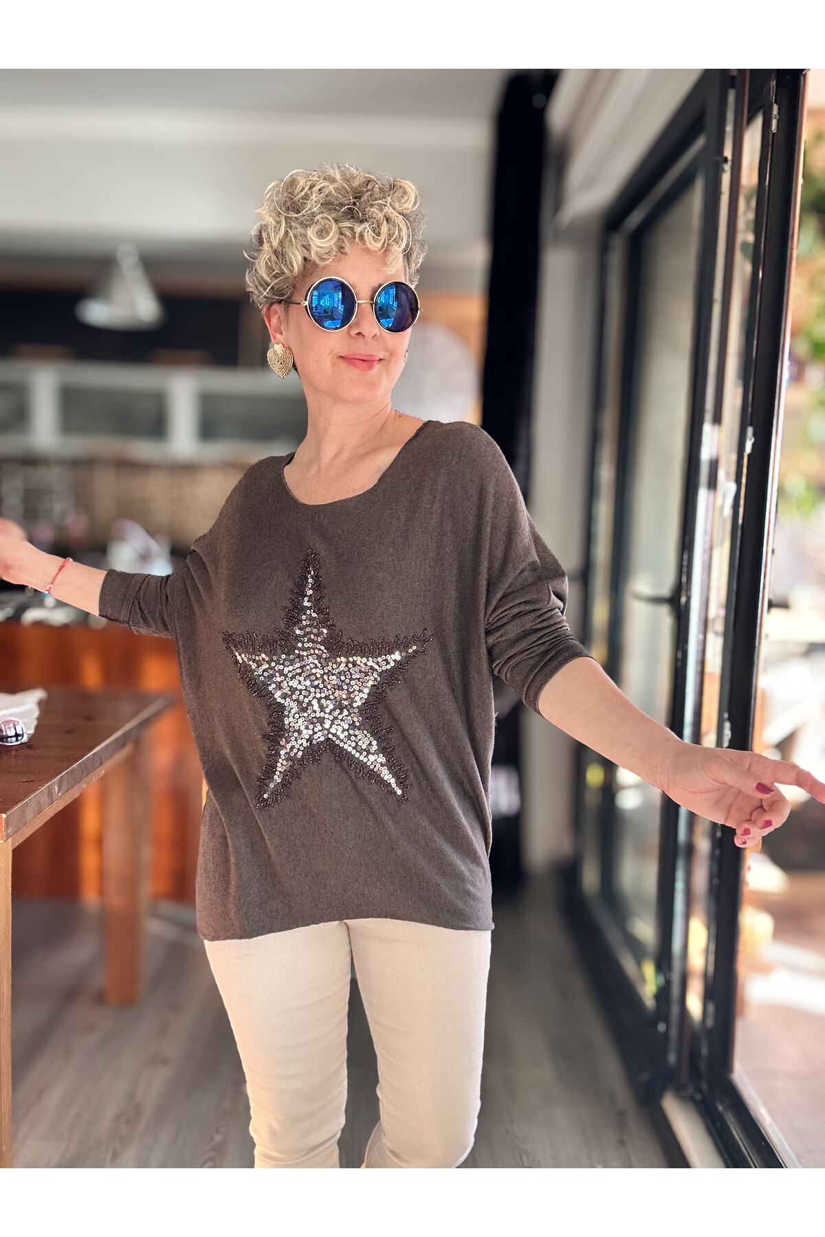 Festa İtalyan Yıldız Pul Detay Triko Kahverengi