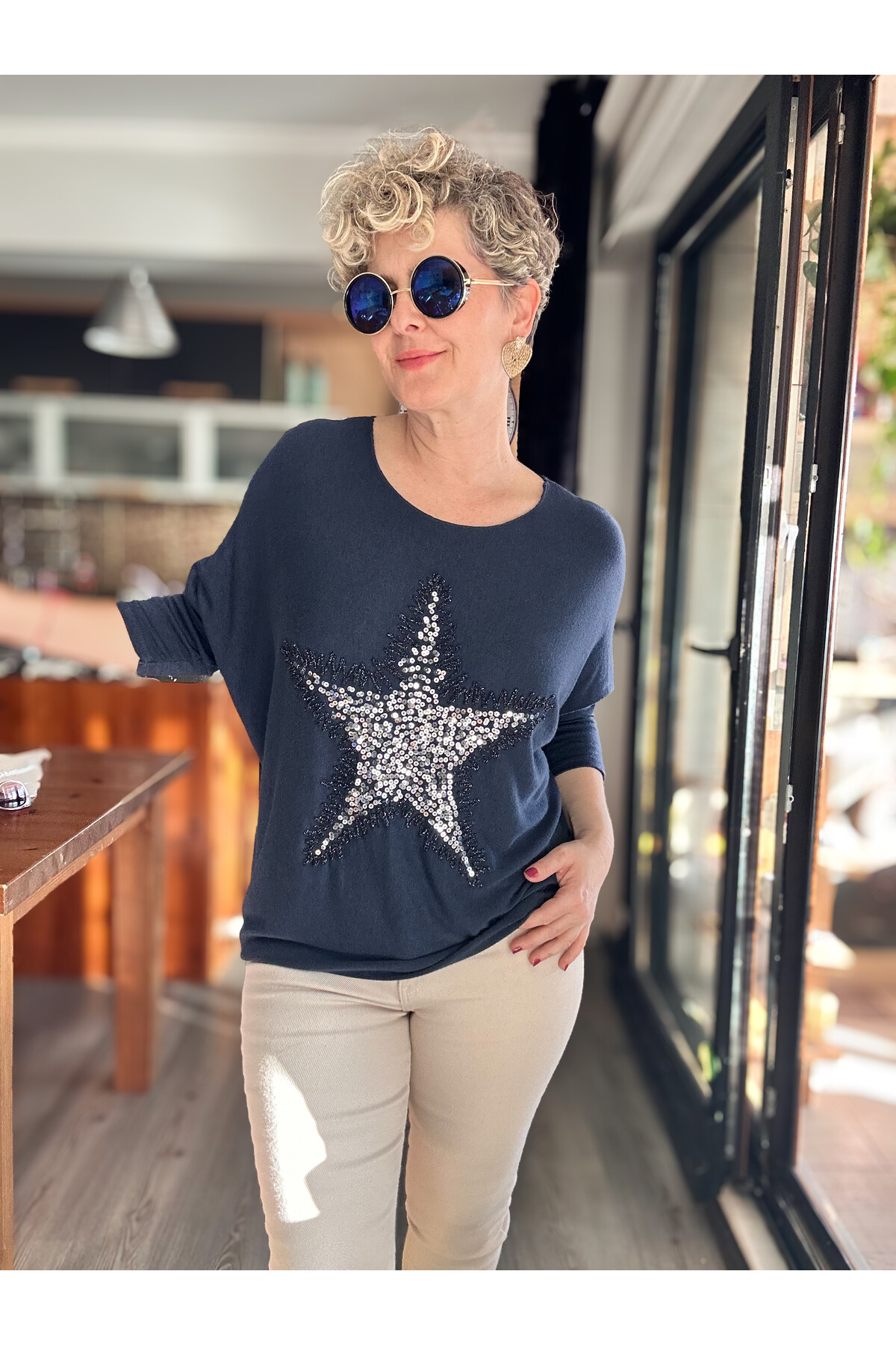 Festa İtalyan Yıldız Pul Detay Triko Lacivert