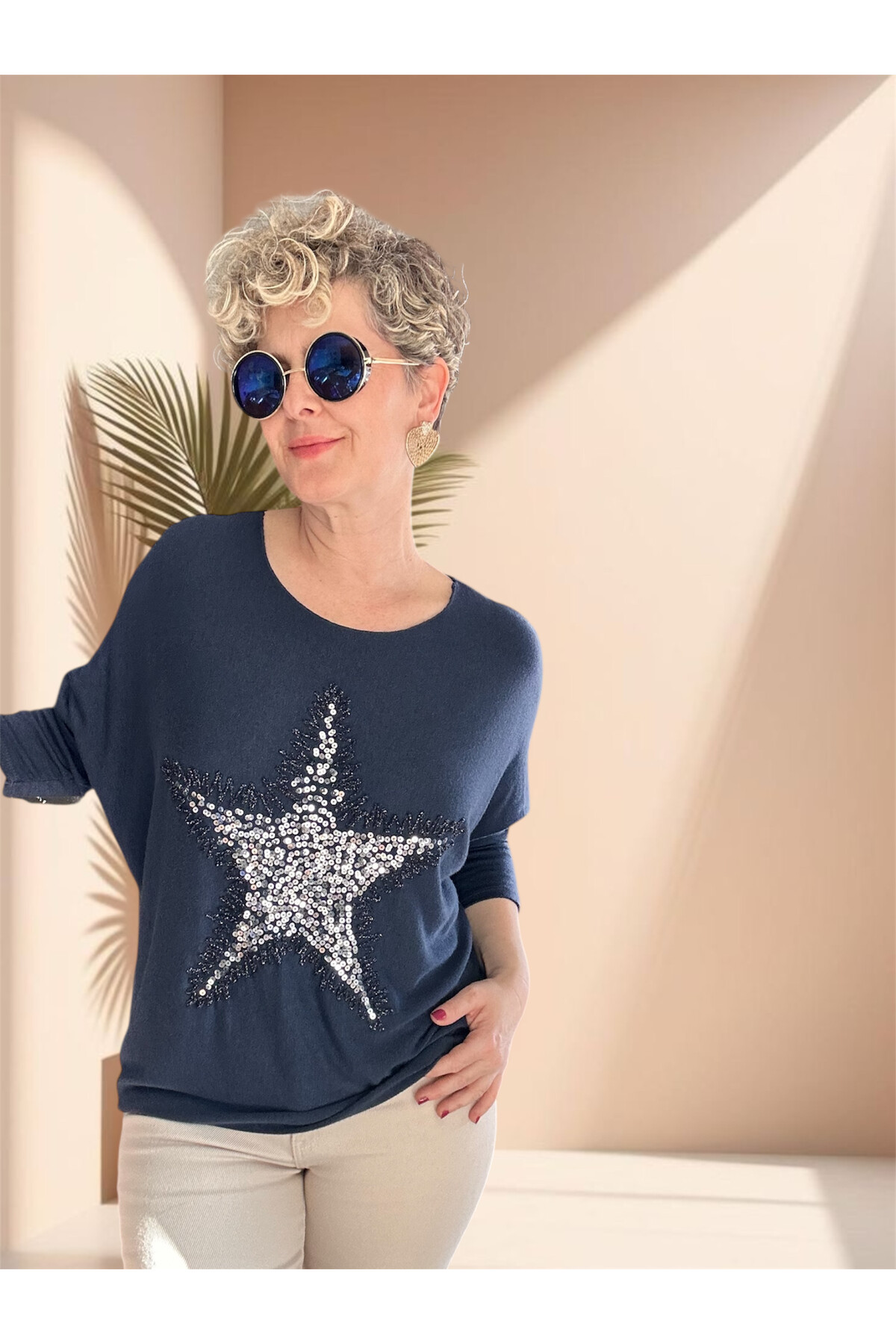 Festa İtalyan Yıldız Pul Detay Triko Lacivert