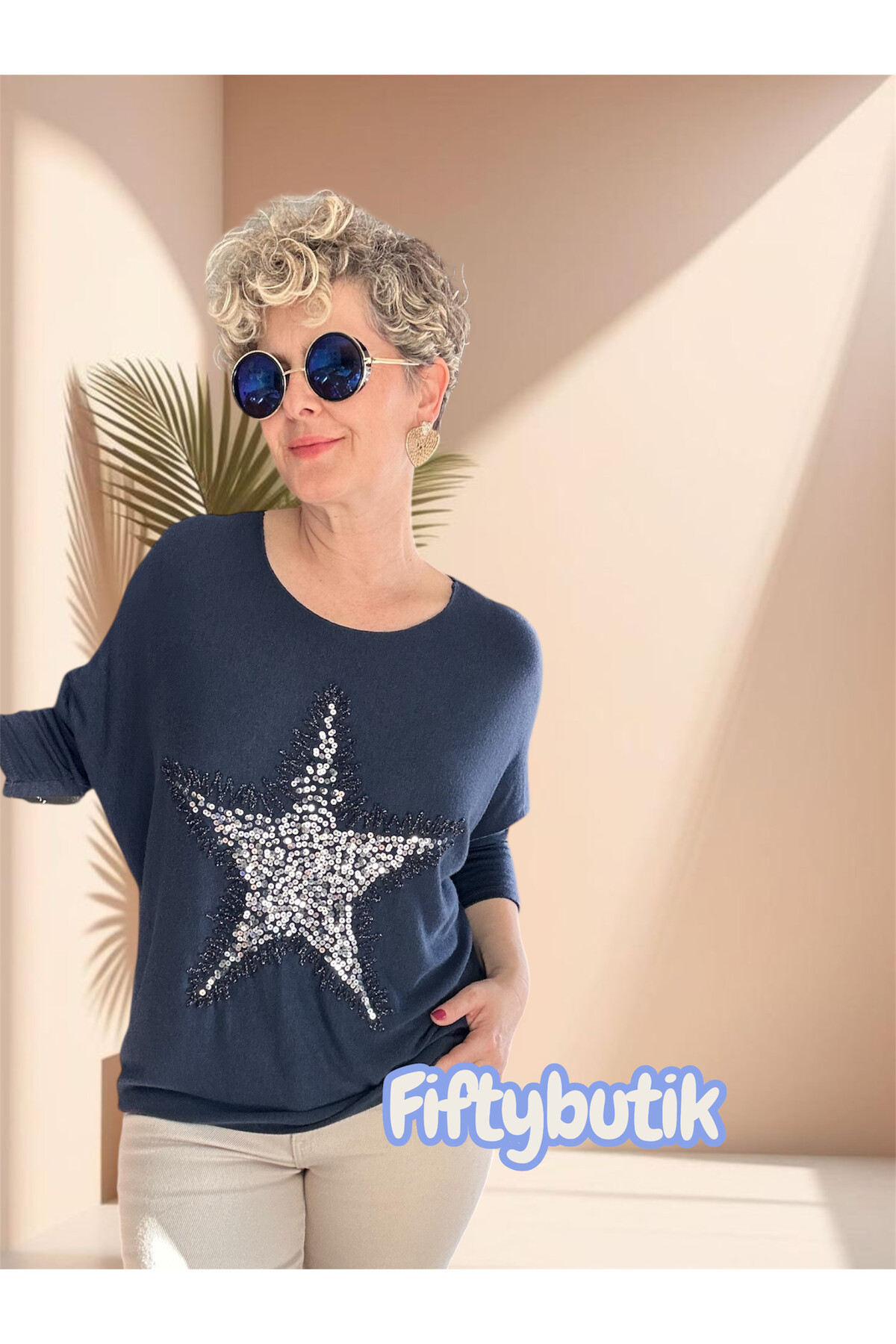 Festa İtalyan Yıldız Pul Detay Triko Lacivert