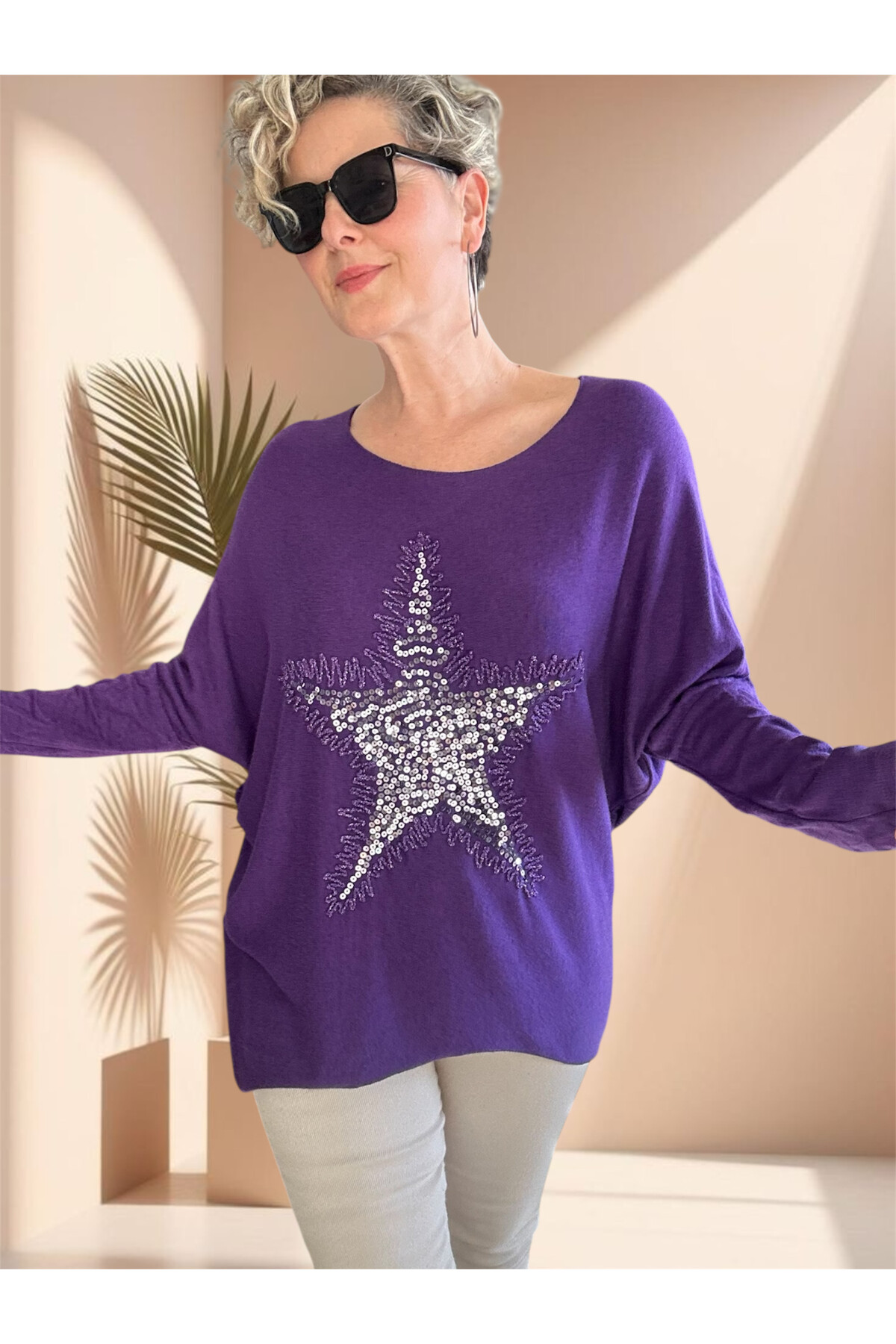 Festa İtalyan Yıldız Pul Detay Triko Purple