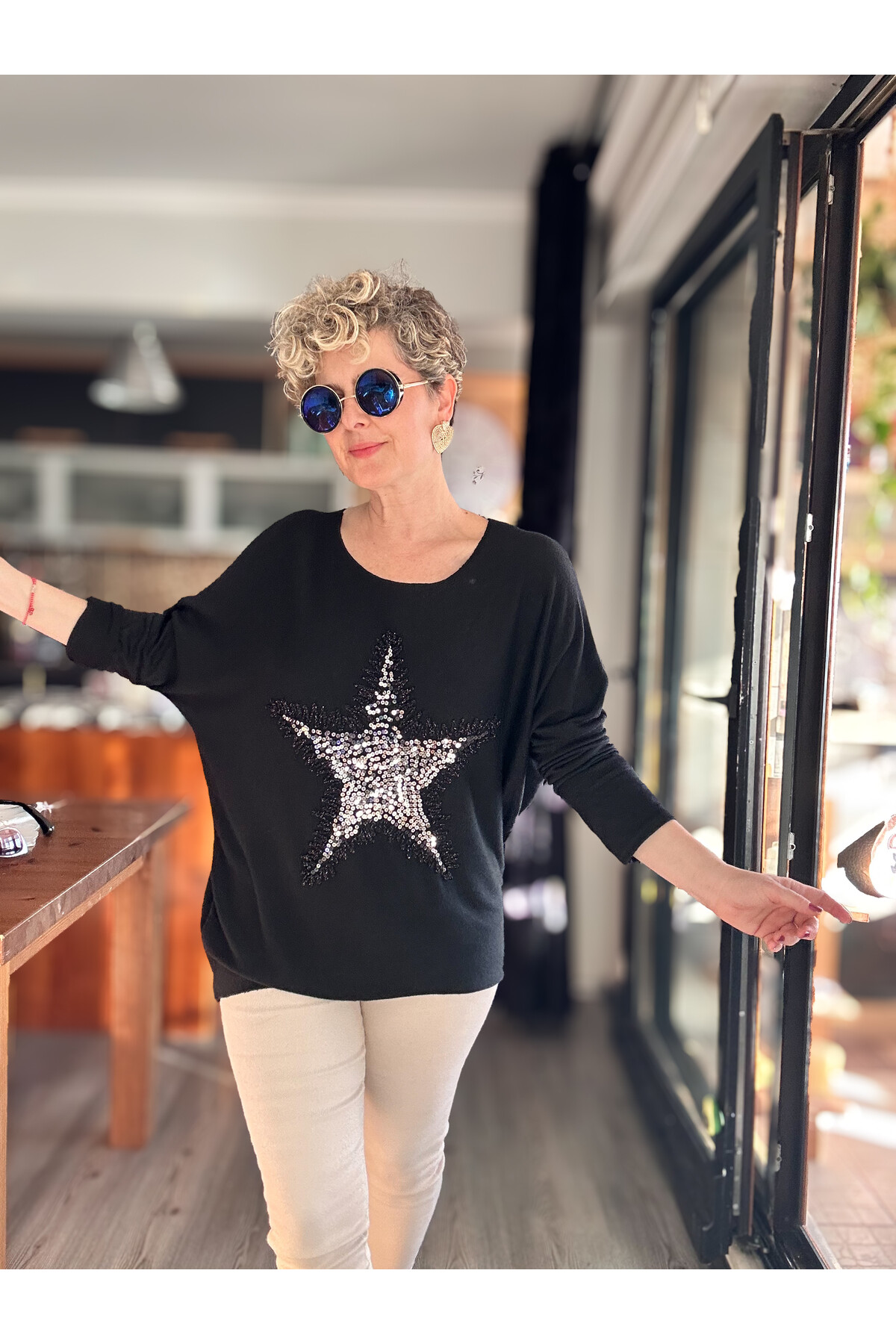 Festa İtalyan Yıldız Pul Detay Triko Siyah