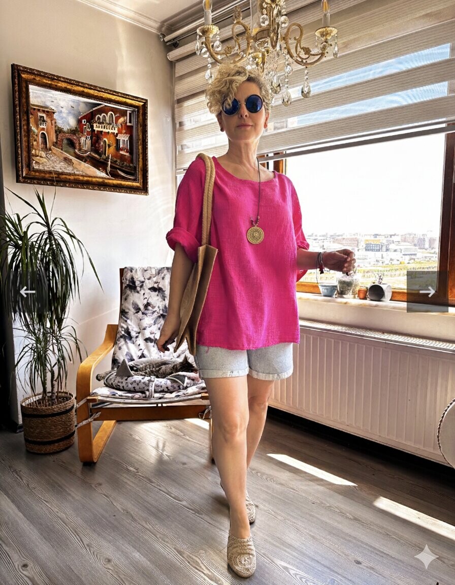 Fezza İthal Kolyeli Tasarım Bluz Fuşya