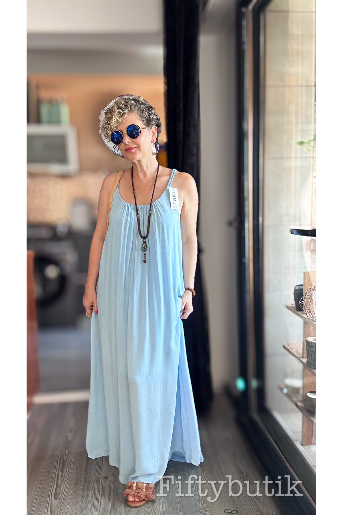 Fierro İtalyan Askılı Salaş Detay Elbise Bebe Mavi