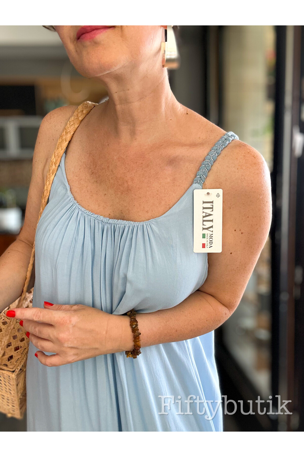 Fierro İtalyan Askılı Salaş Detay Elbise Bebe Mavi