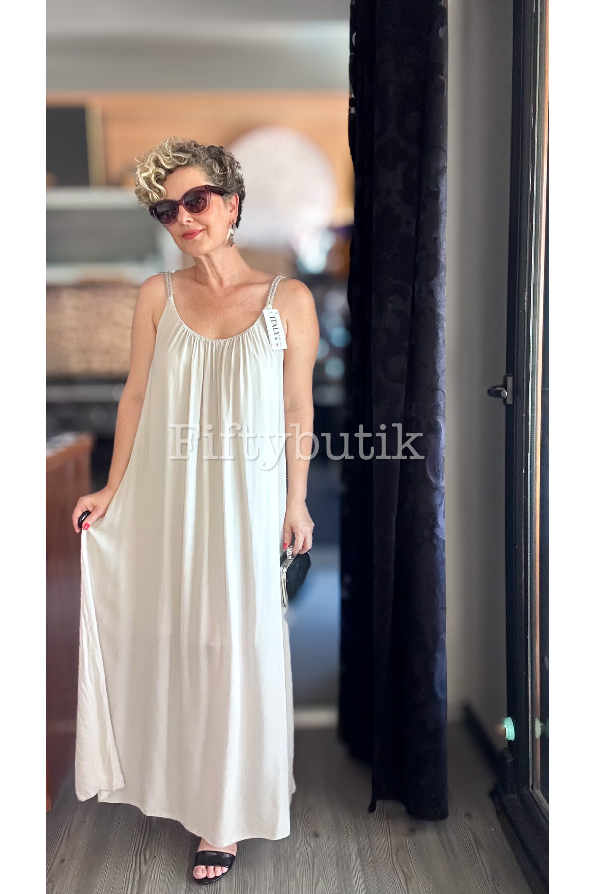 Fierro İtalyan Askılı Salaş Detay Elbise Beige